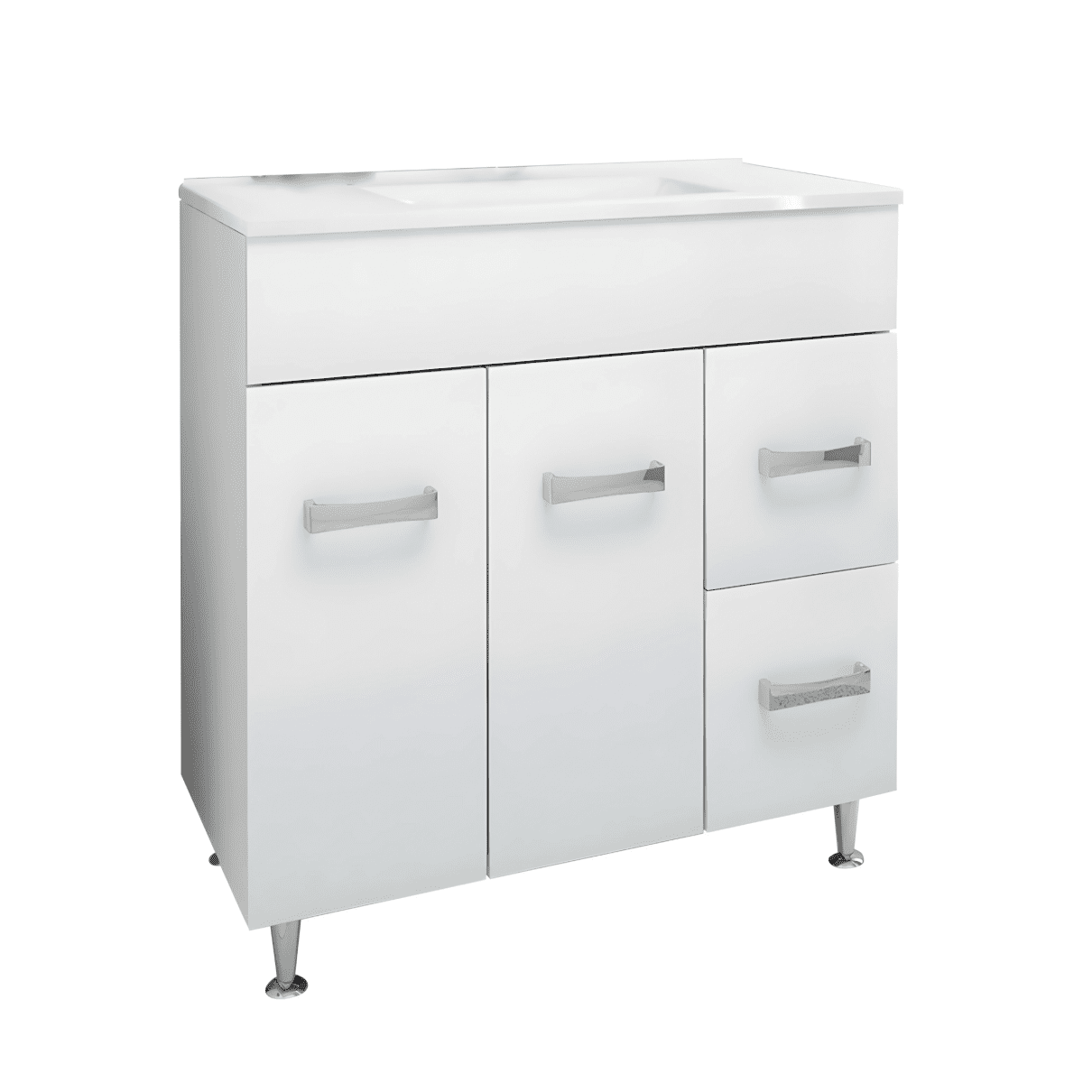 Mobile da bagno "Elendir" con lavabo in ceramica integrato maniglie piedini cromati - MondoViro
