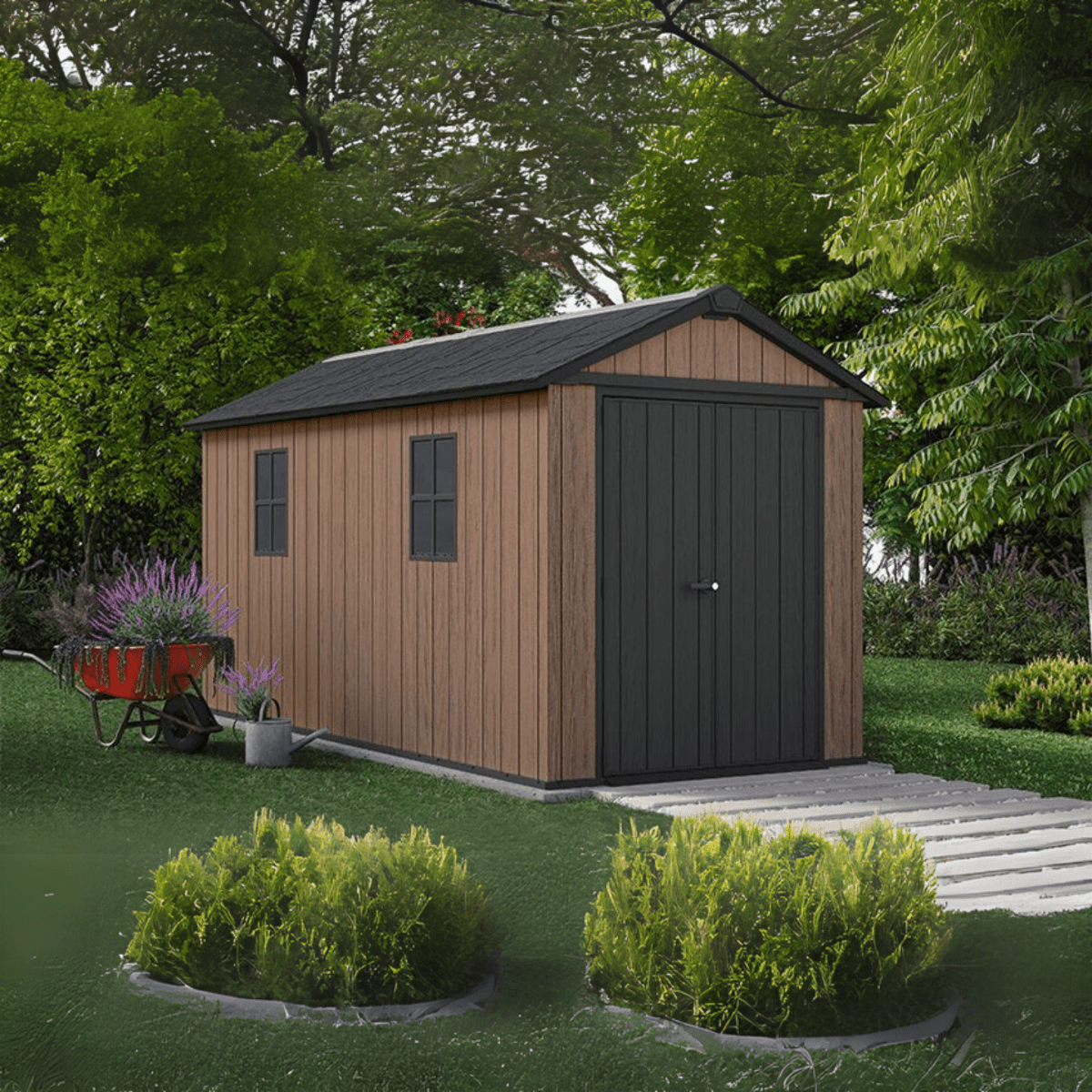 Casetta da giardino "Nido Plus 7513/1375" evotech marrone con doppia opzione di montaggio - MondoViro