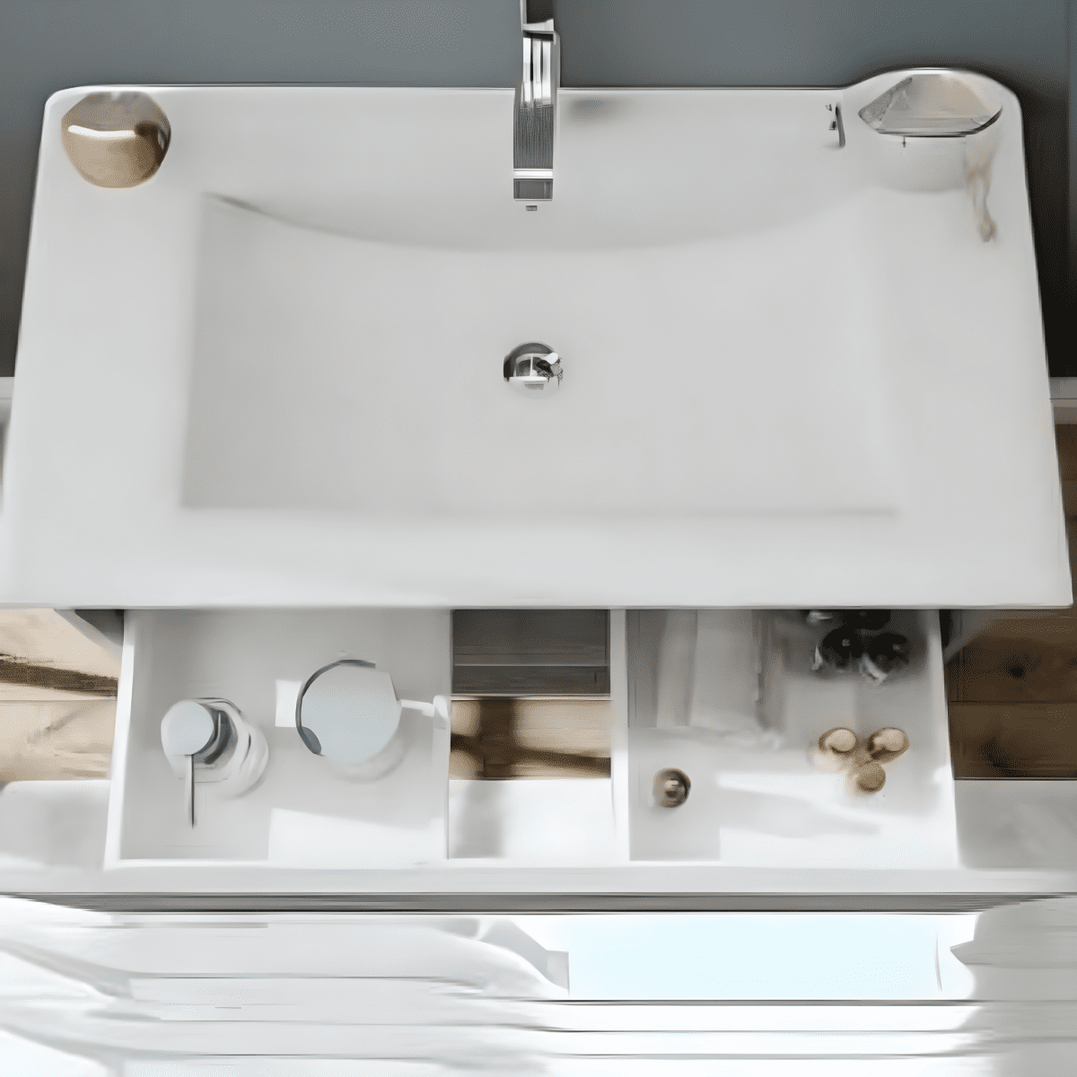 Mobile da bagno sospeso "Lunaris4" con vano contenitore lavabo integrato e specchio LED - MondoViro