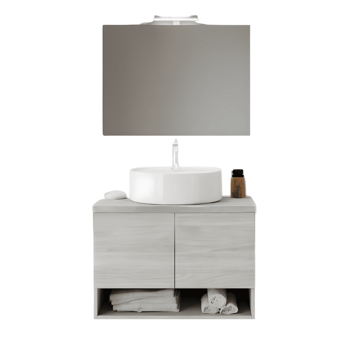 Mobile da bagno sospeso "Lunaris1" con lavabo da appoggio 2 ante e base con specchio LED - MondoViro