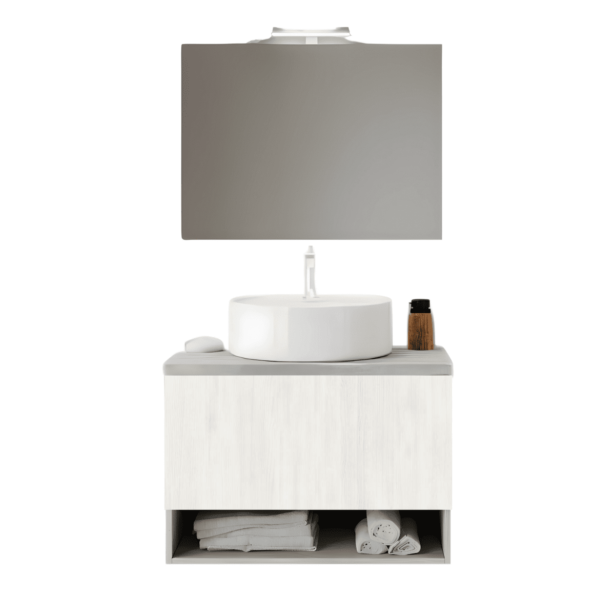 Mobile da bagno sospeso "Lunaris3" con vano contenitore lavabo da appoggio e specchio LED - MondoViro