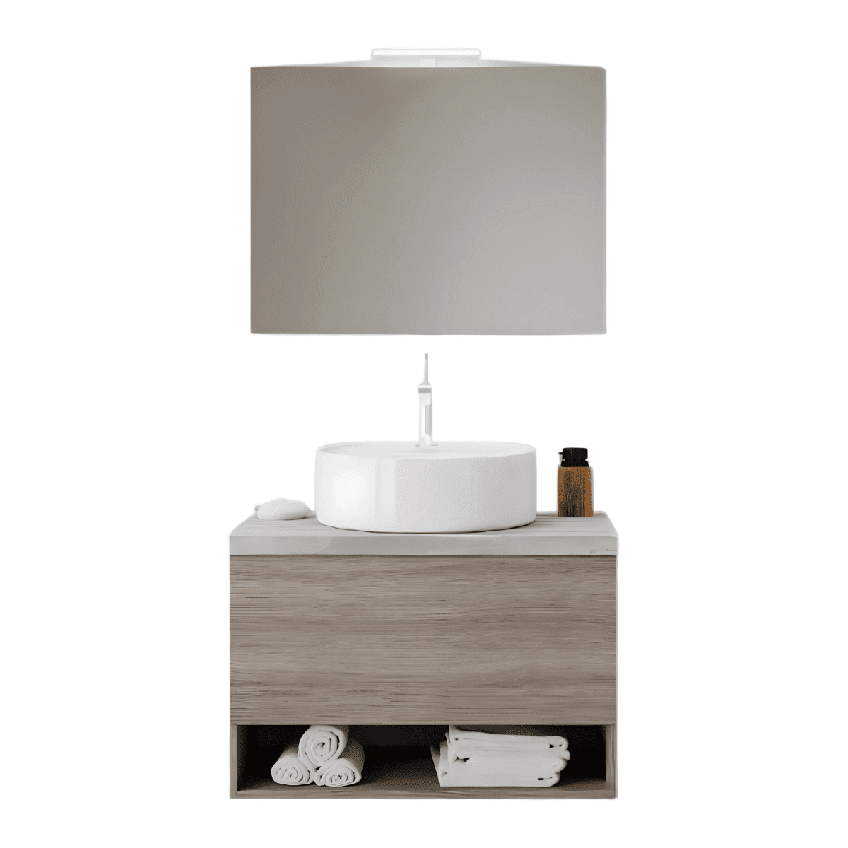 Mobile da bagno sospeso "Lunaris3" con vano contenitore lavabo da appoggio e specchio LED - MondoViro