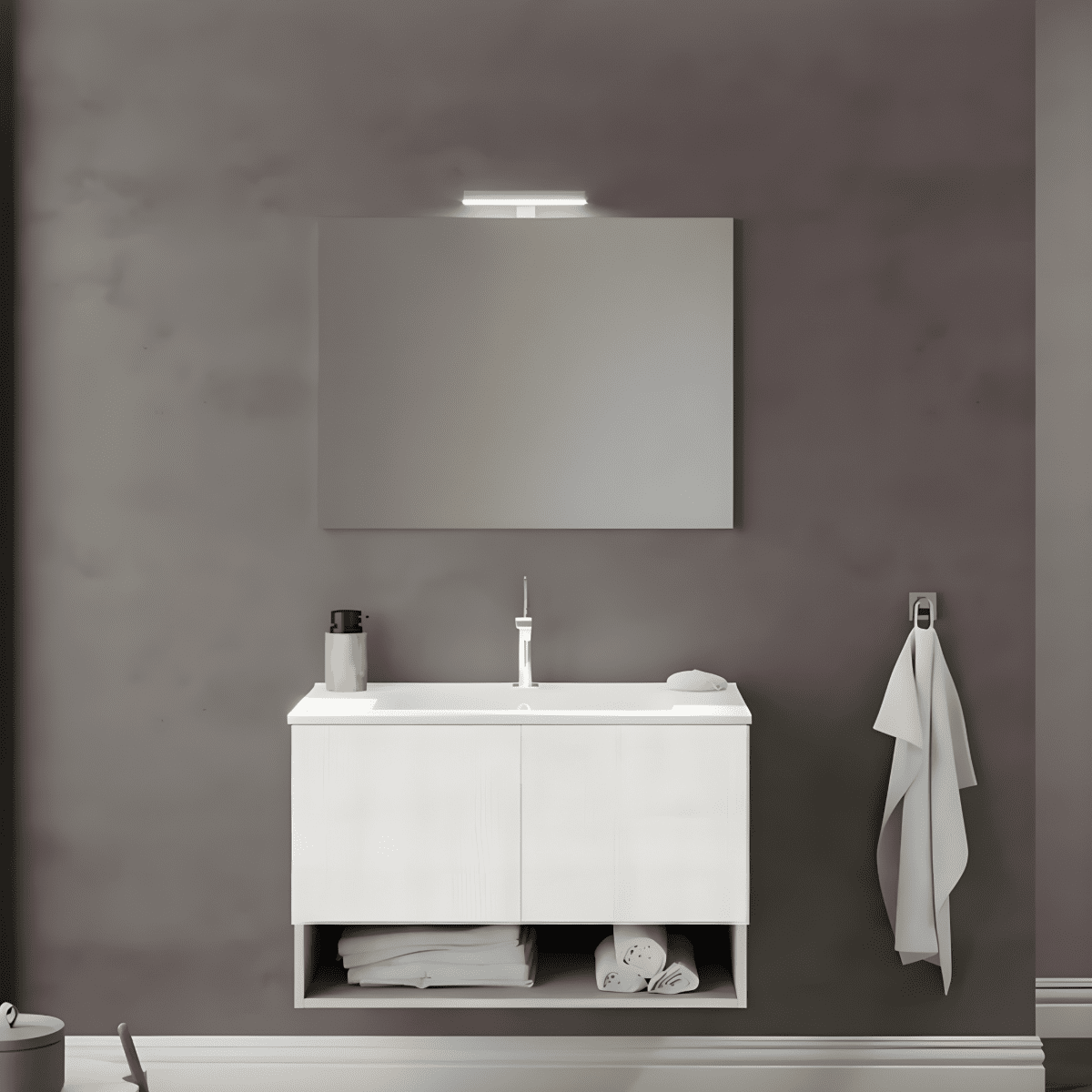 Mobile da bagno sospeso "Lunaris2" con lavabo integrato a 2 ante moderno con specchio LED - MondoViro