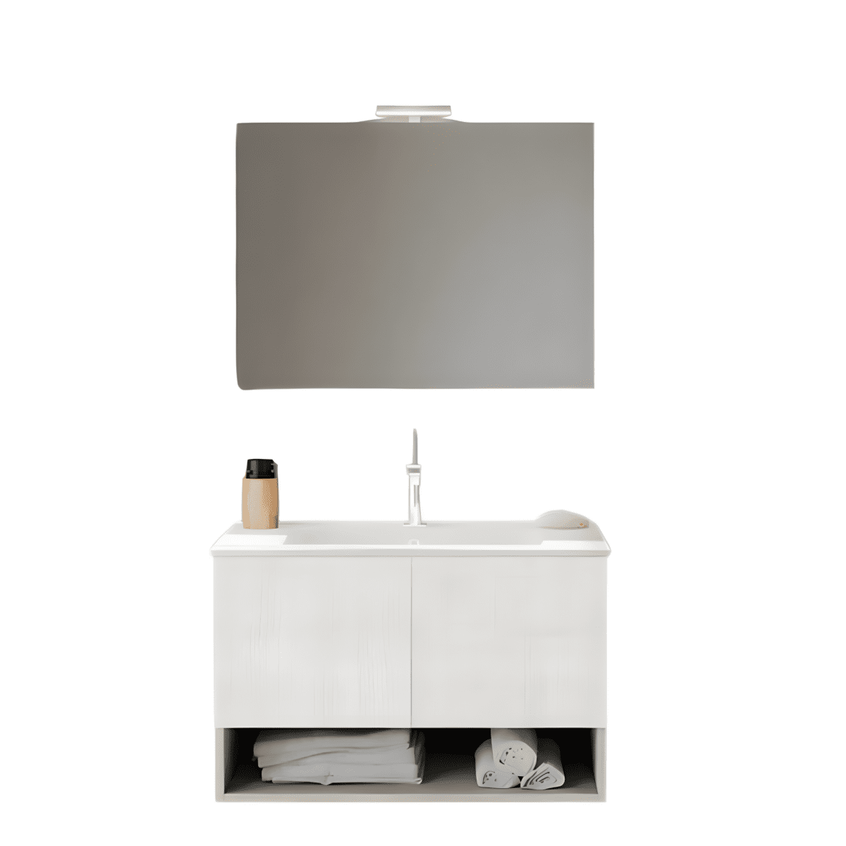 Mobile da bagno sospeso "Lunaris2" con lavabo integrato a 2 ante moderno con specchio LED - MondoViro
