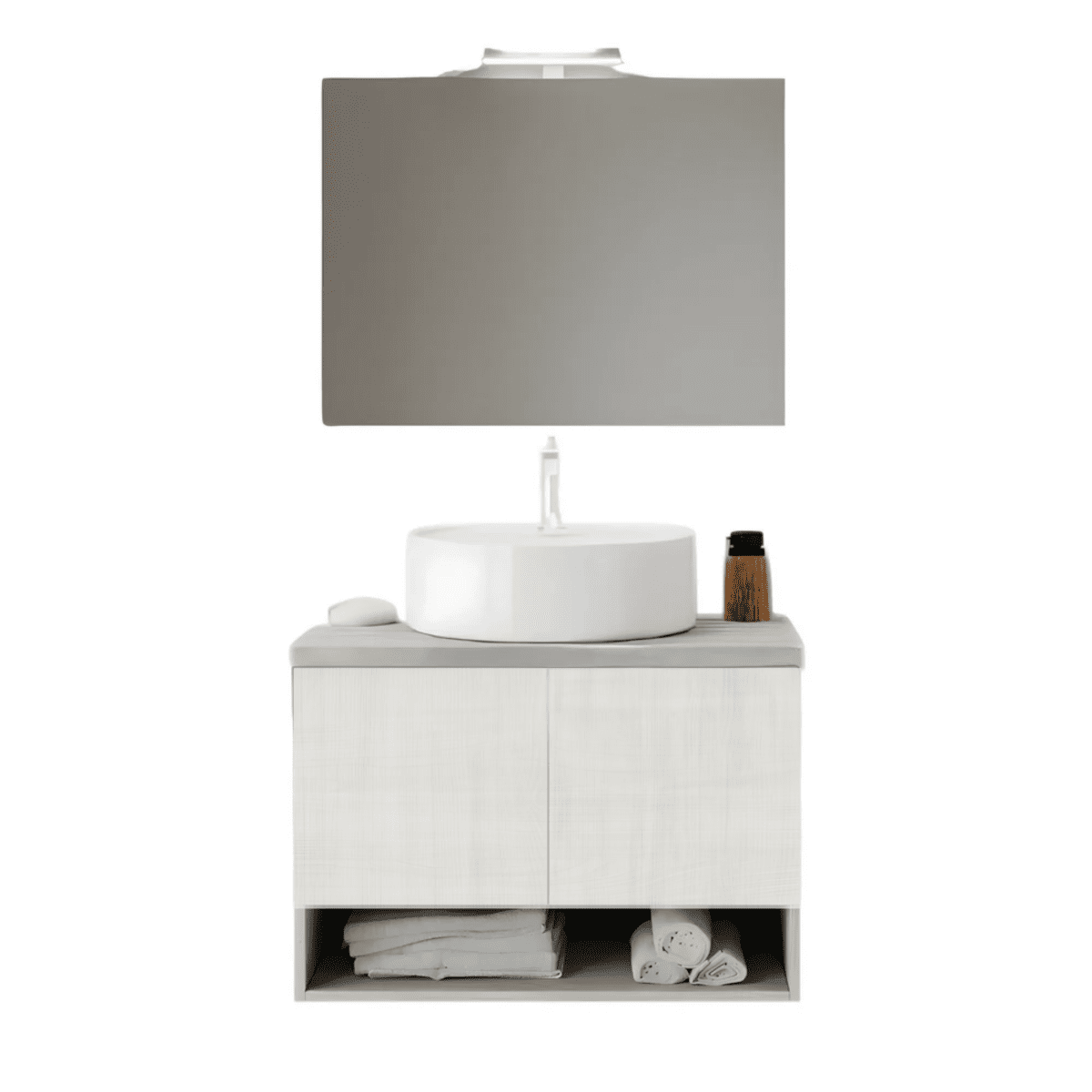 Mobile da bagno sospeso "Lunaris1" con lavabo da appoggio 2 ante e base con specchio LED - MondoViro