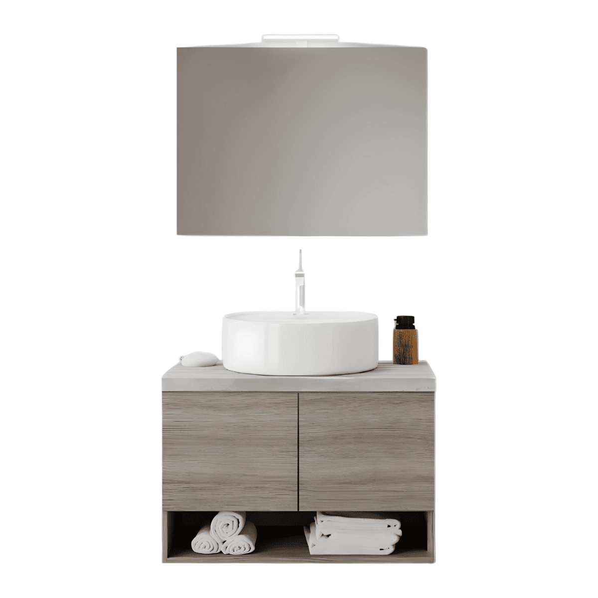 Mobile da bagno sospeso "Lunaris1" con lavabo da appoggio 2 ante e base con specchio LED - MondoViro