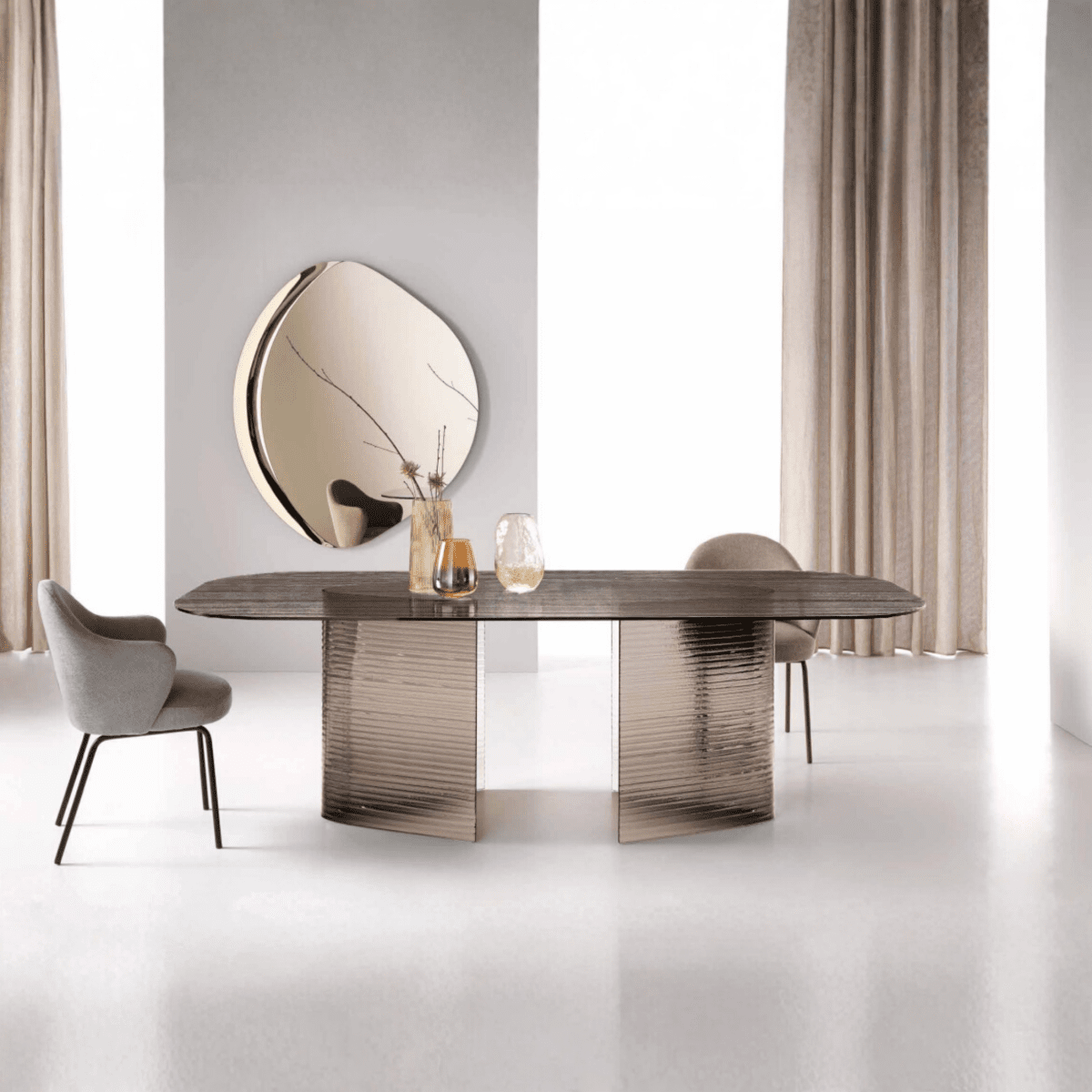 Tavolo rettangolare fisso "Lovely" rigato trasparente con gambe in vetro cm 240x120 77h - MondoViro
