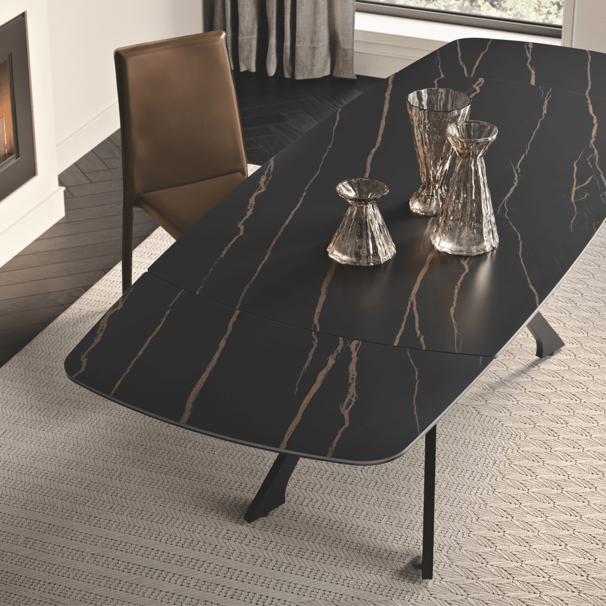 Tavolo allungabile da pranzo "Nido" con piano in grès effetto marmo cm 160/240x90 77h - MondoViro