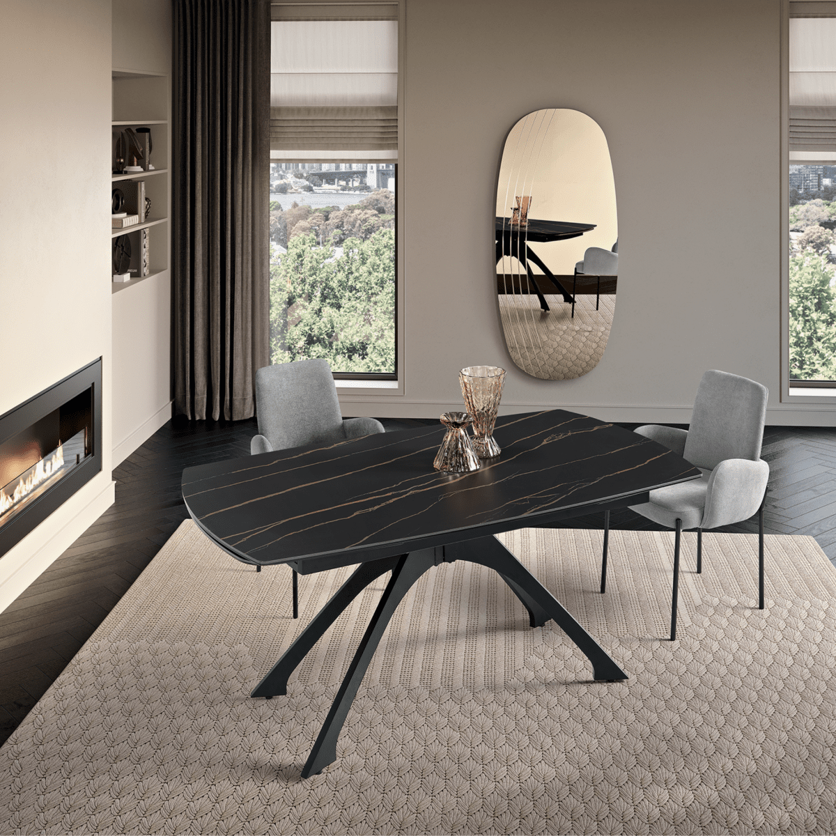 Tavolo allungabile da pranzo "Nido" con piano in grès effetto marmo cm 160/240x90 77h - MondoViro