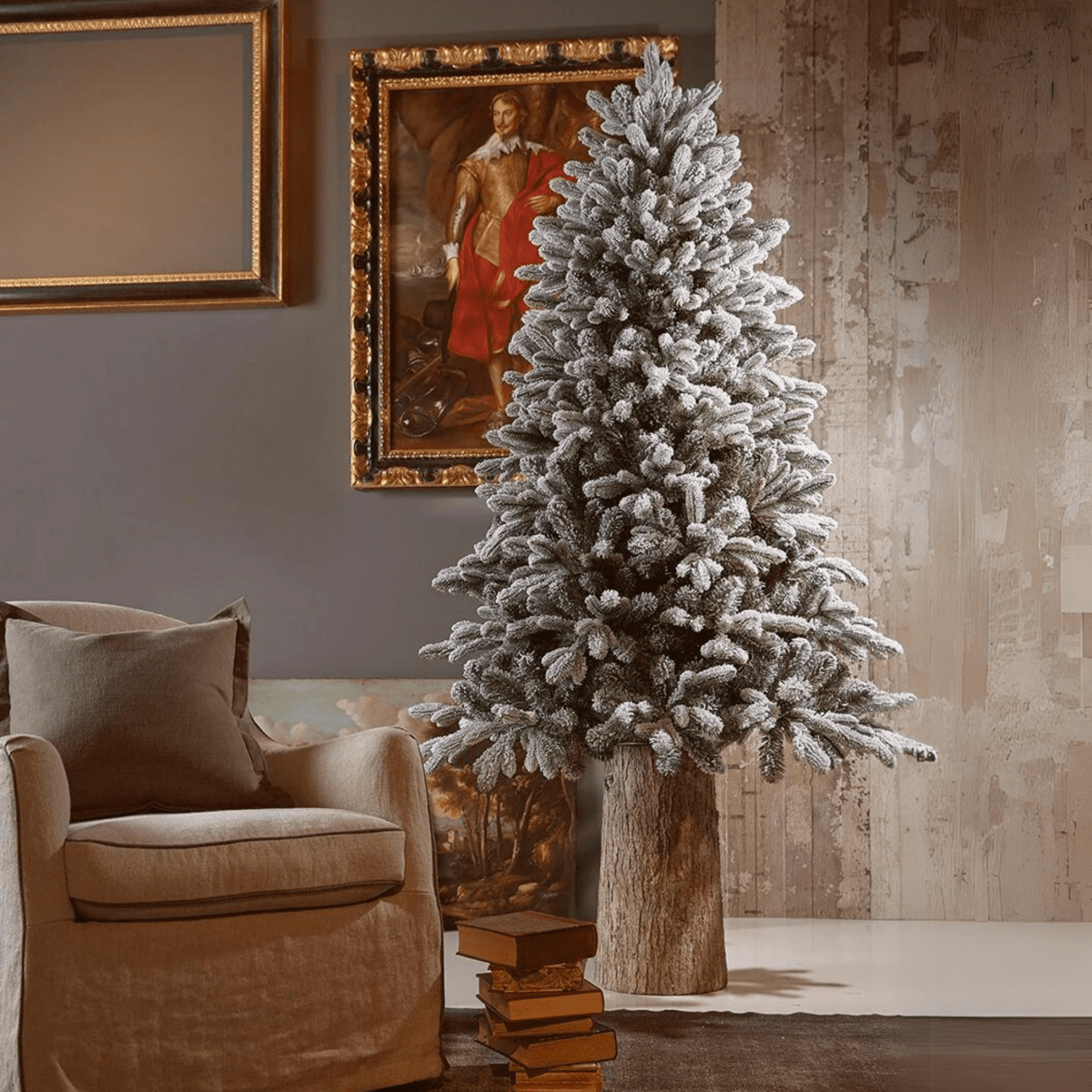 Base effetto tronco "Frosty" per albero di Natale con supporto in metallo - MondoViro