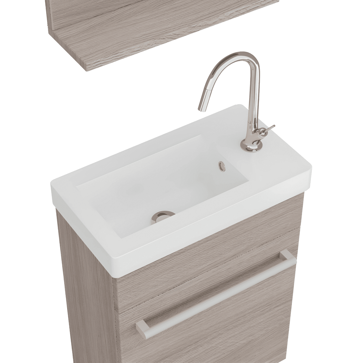 Mobile da bagno sospeso "Kalua" con lavabo in ceramica integrato e specchiera con mensola cm 42x23 105h - MondoViro