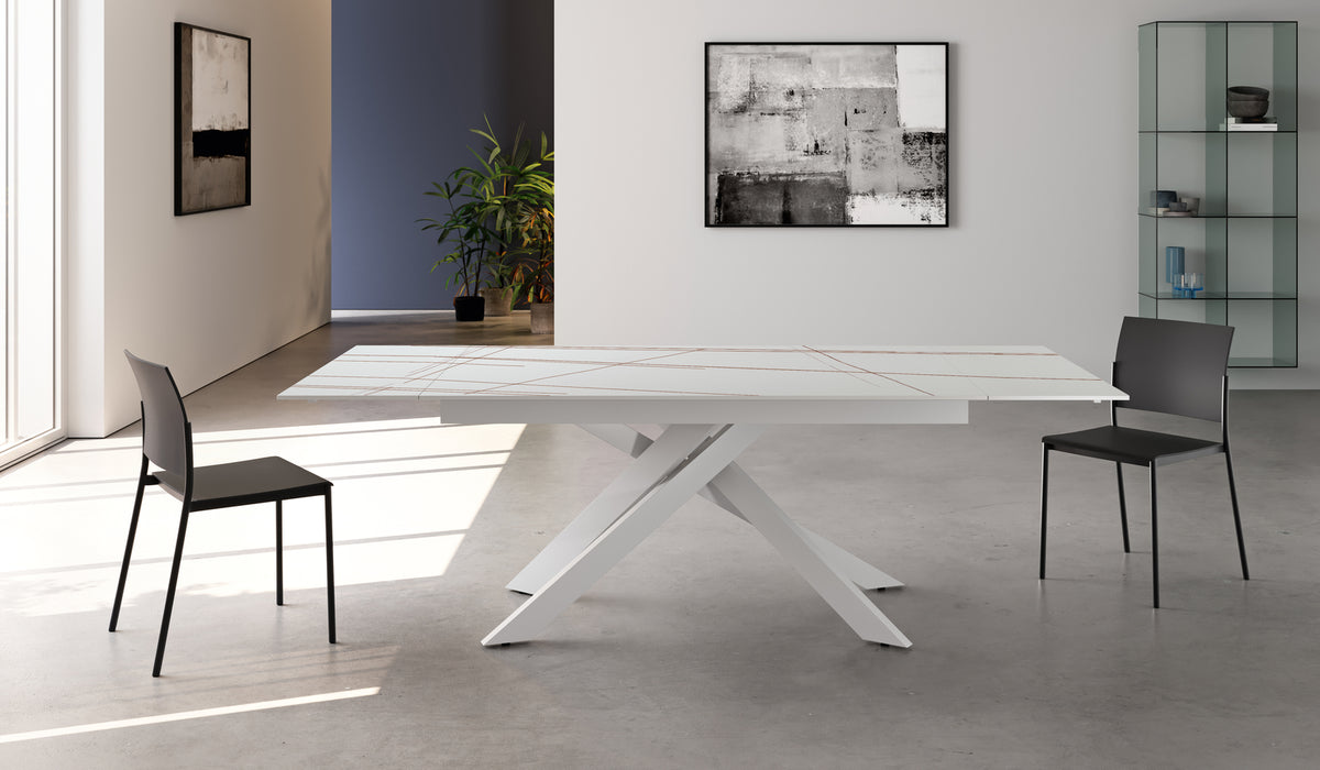 Tavolo allungabile con top in ceramica effetto marmo "Xavier" cm 140/200x80 76h
