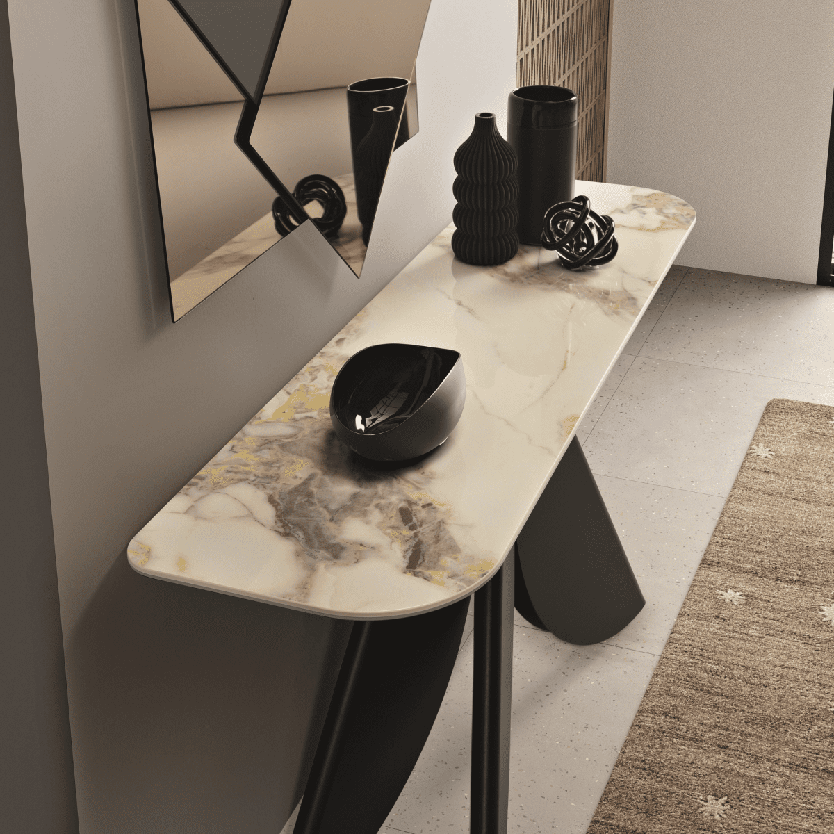 Consolle "Versus" con base in metallo verniciato nero o perla beige cm 140x40 76h - MondoViro