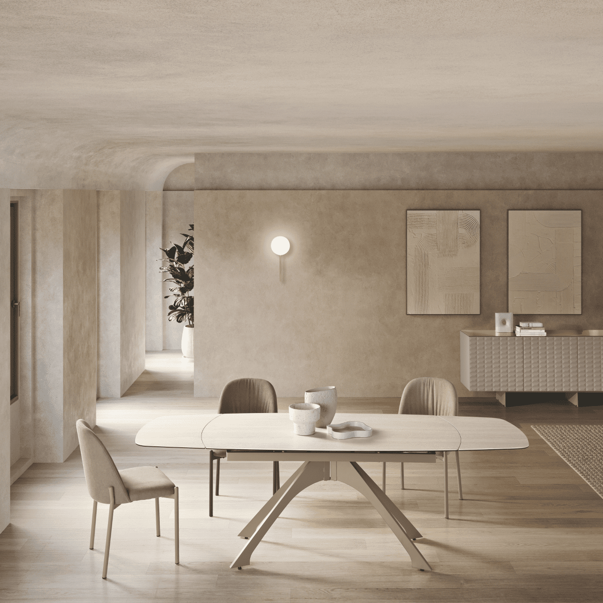 Tavolo allungabile da pranzo "Nido" con piano in grès effetto marmo cm 160/240x90 77h - MondoViro