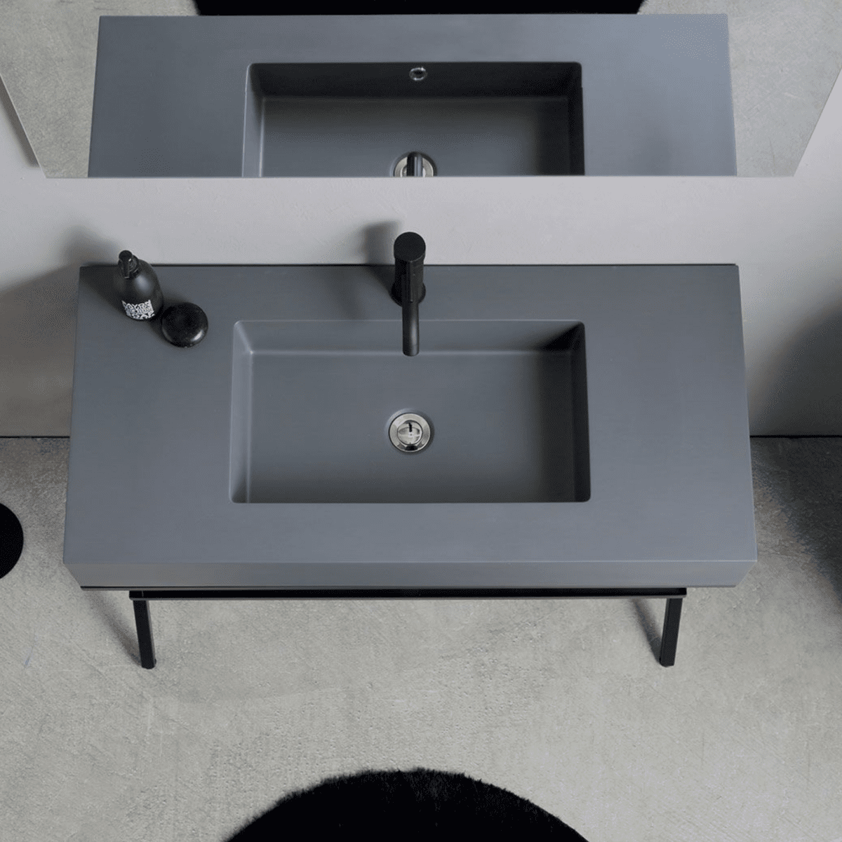 Mobile bagno a terra "Petra" moderno con specchio, lavabo e mensola in vetro 100 cm - MondoViro