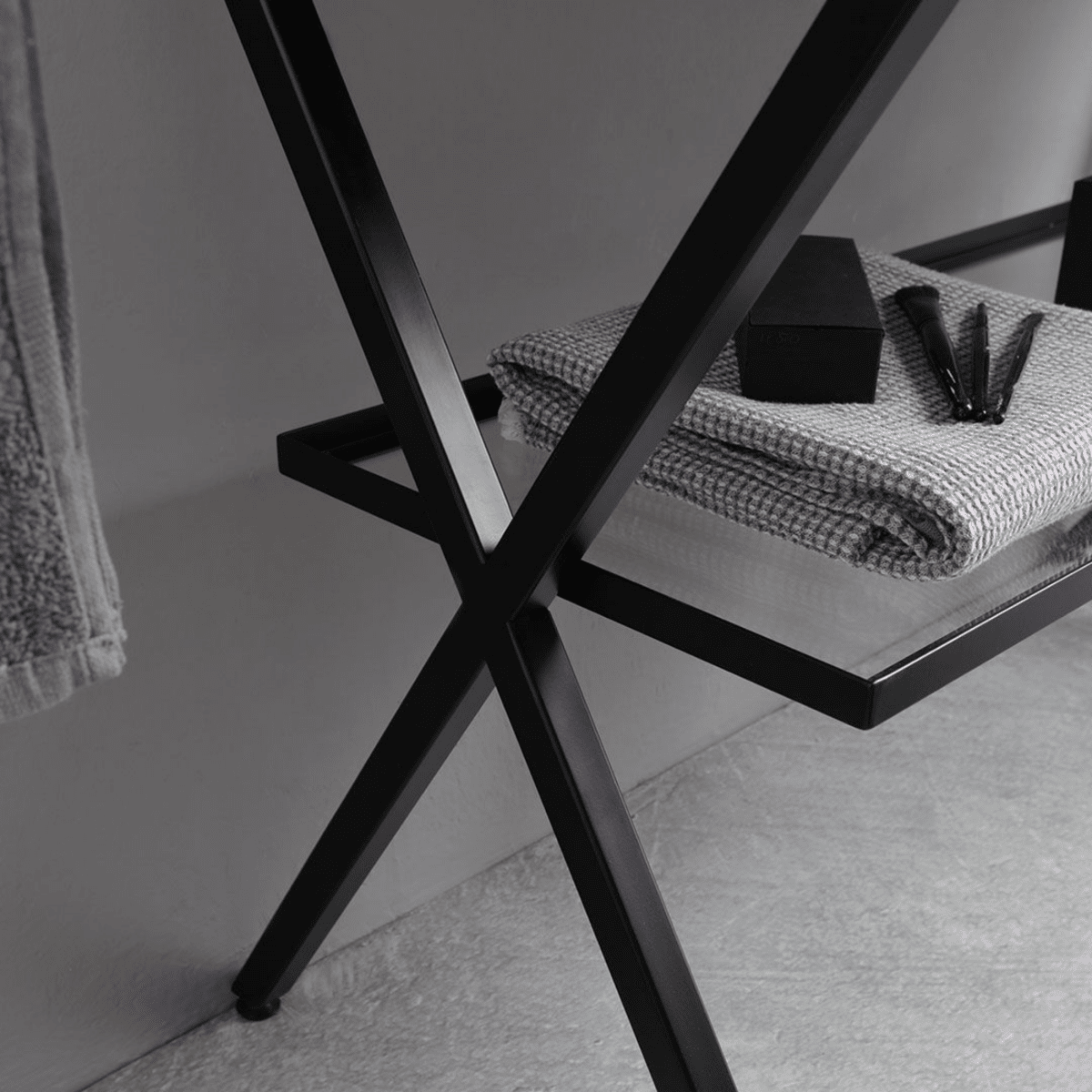 Mobile bagno a terra "Petra" moderno con specchio, lavabo e mensola in vetro 100 cm - MondoViro