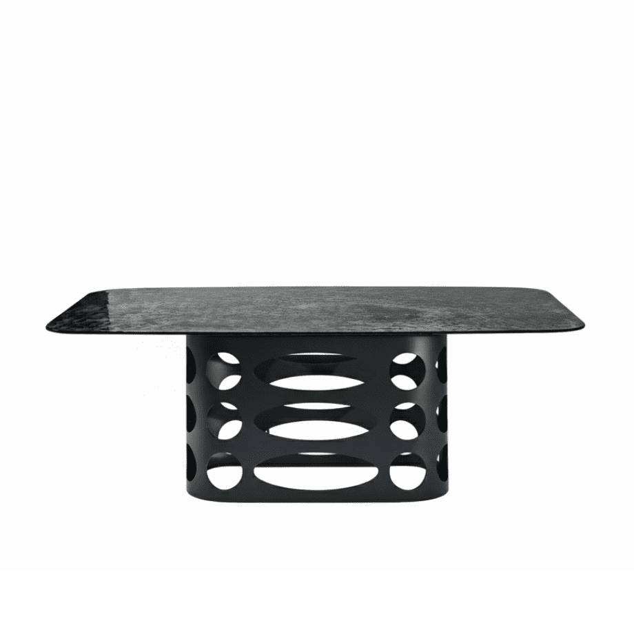 Tavolo fisso "Clover" moderno con piano in vetro martellato retroargentato cm 210x110 75h - MondoViro