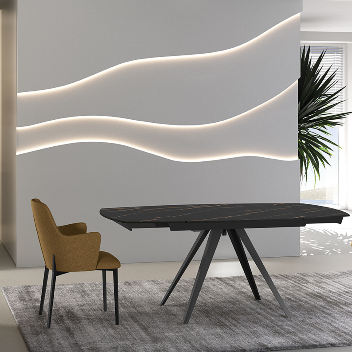 Tavolo allungabile in ceramica "Carch" con base in metallo verniciato