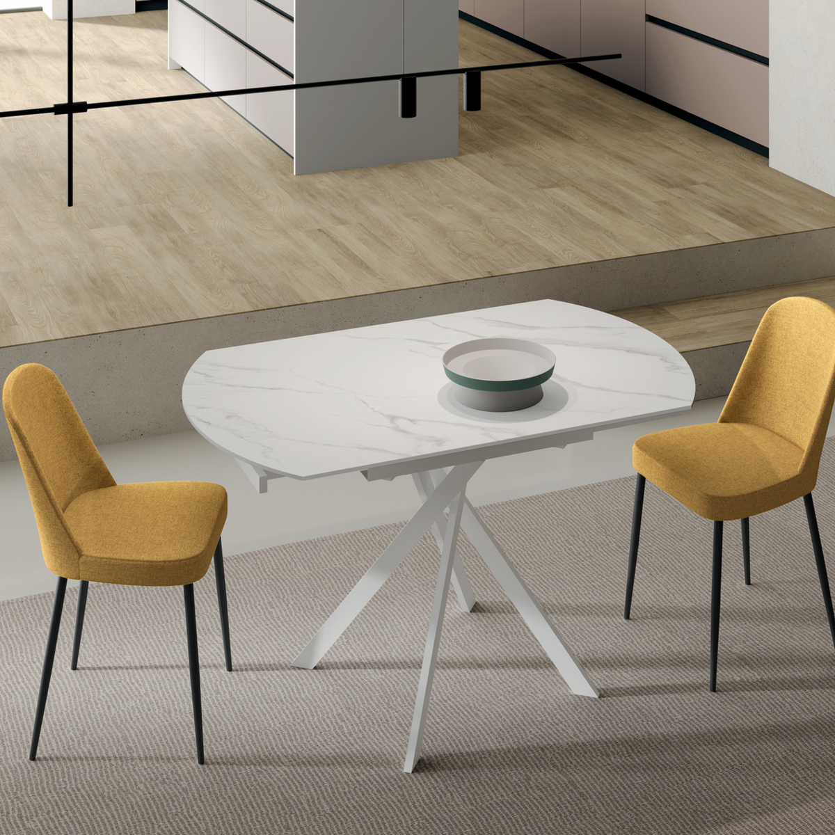 Tavolo allungabile "Start" piano in ceramica e truutura in metallo cm 80/120x120 76h