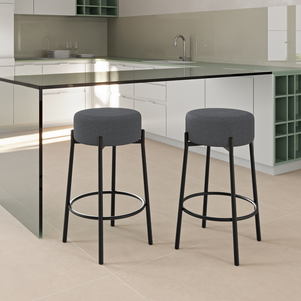 Set 2 sgabelli in tessuto imbottiti "Def" moderni con struttura in metallo