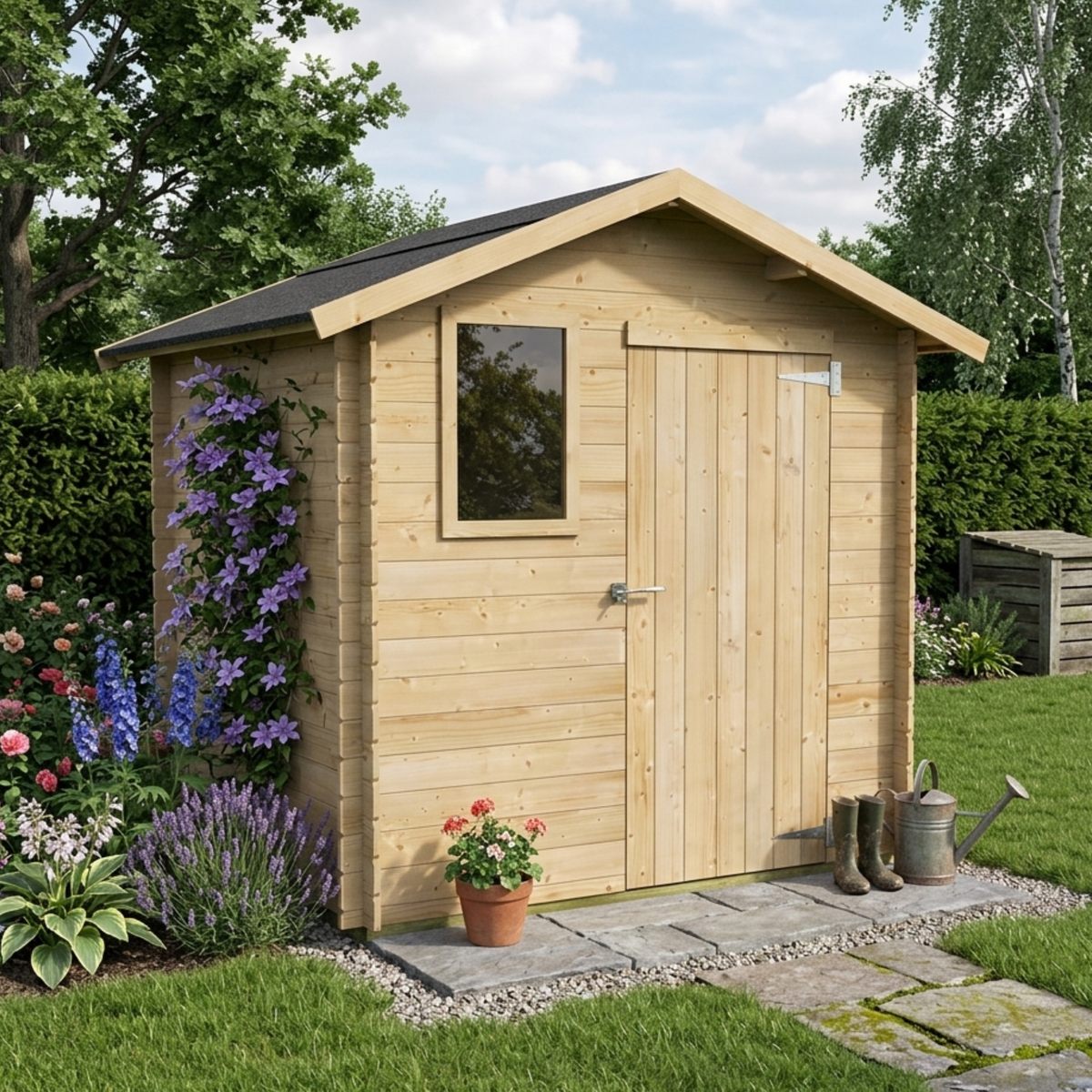 Casetta in legno "Livia" beige da giardino con porta e finestra cm 198x130 205h