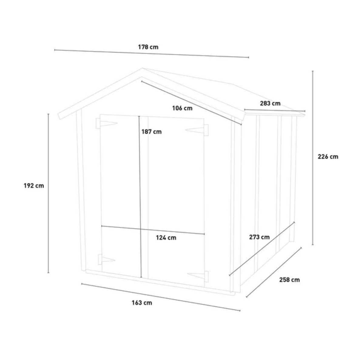 Casetta in legno da giardino "Naova" cm 178x273 192h doppia porta