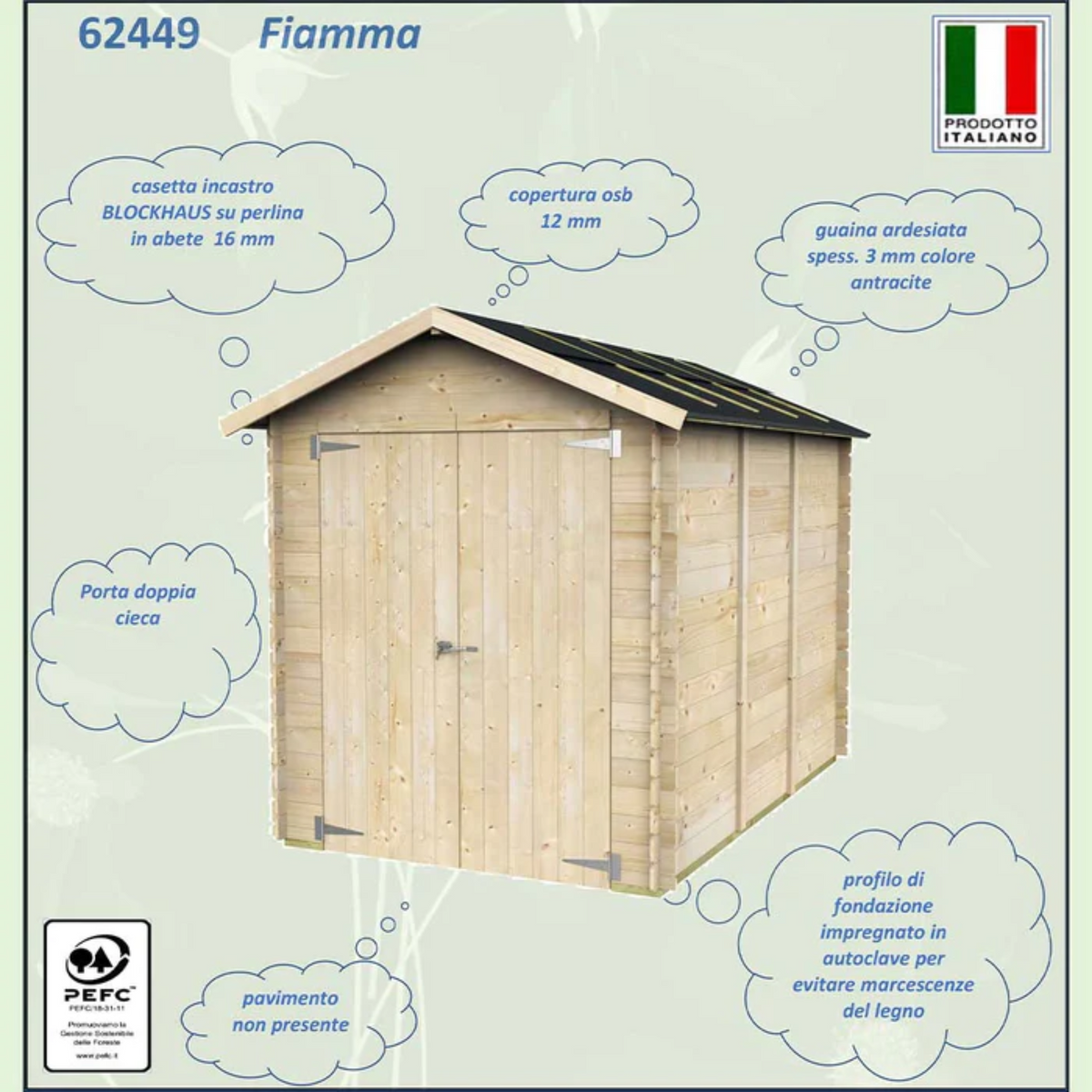 Casetta in legno da giardino "Naova" cm 178x273 192h doppia porta