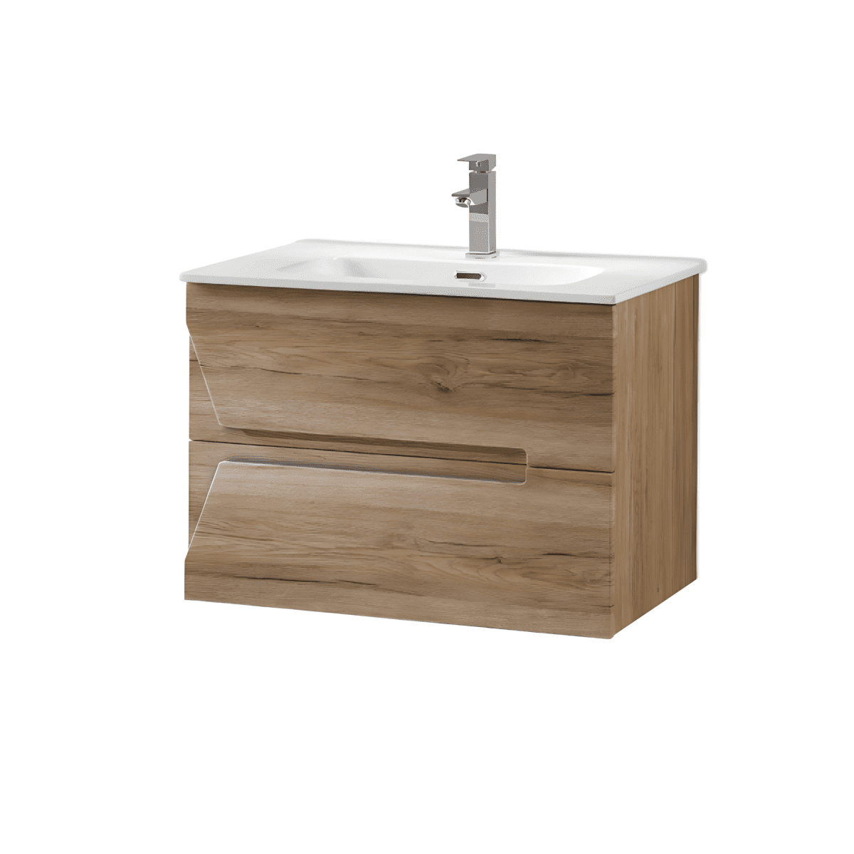 Mobile da bagno sospeso "Opus" 2 cassetti in legno lavabo e specchio Led - MondoViro