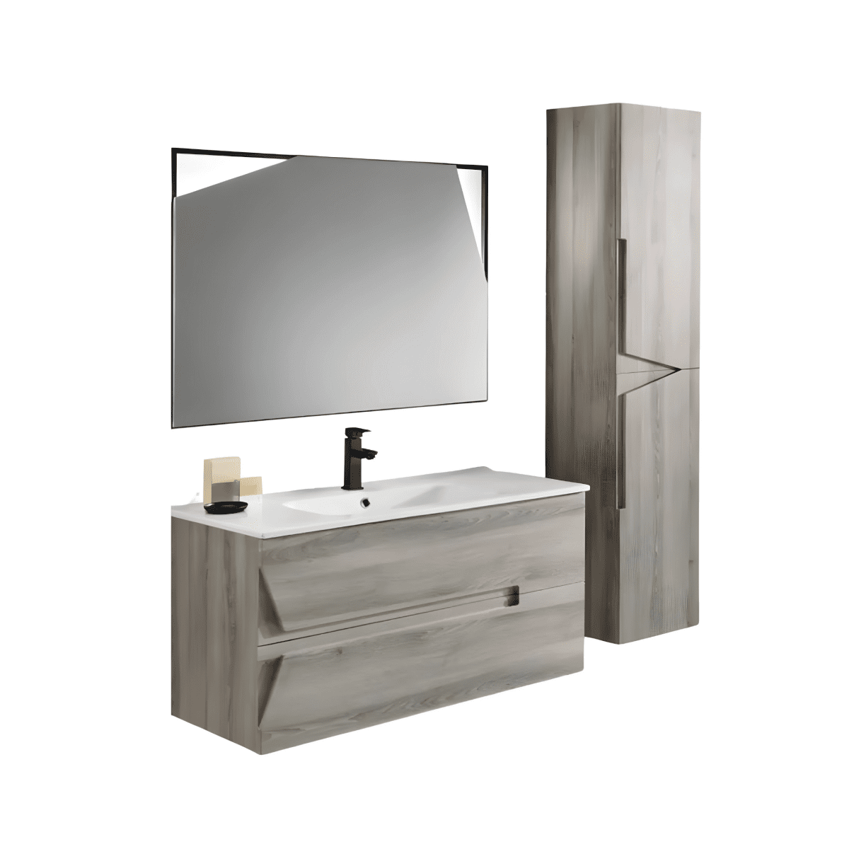Mobile da bagno sospeso "Rivery" con 2 cassetti 2 ante specchio e lavabo - MondoViro