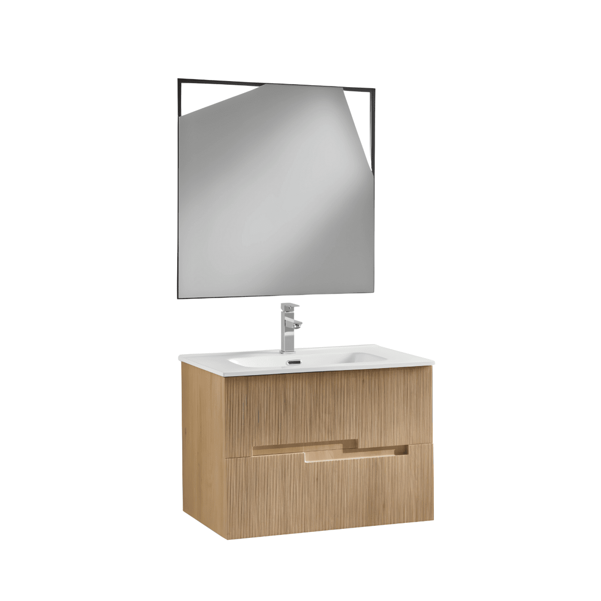 Mobile da bagno sospeso "Tayla" con 2 cassetti specchio Led e lavabo - MondoViro
