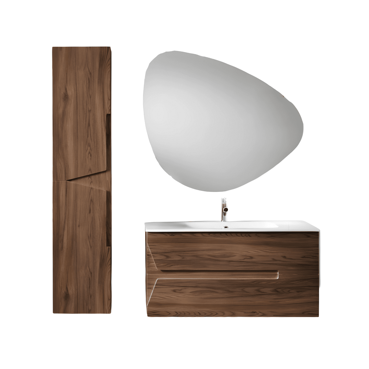 Mobile da bagno sospeso "Empire" con 2 cassetti 1 colonna lavabo e specchio Led - MondoViro