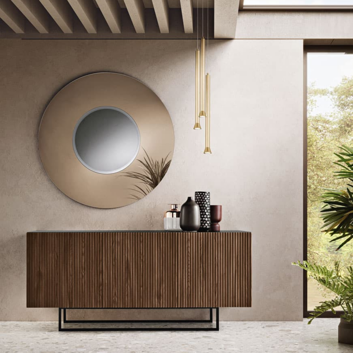 Madia moderna già assemblata "Marina1" 3 ante in legno laccato con piedini sagomati cm 180x50 80h