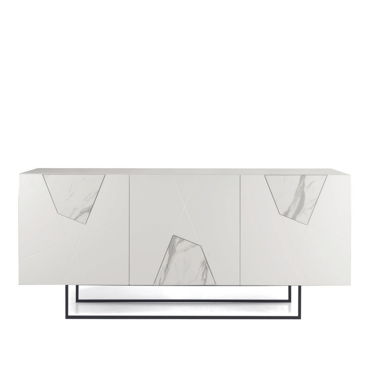 Madia moderna 3 ante "Adelaide" in legno inserti in vetro effetto marmo cm 180x50 80h