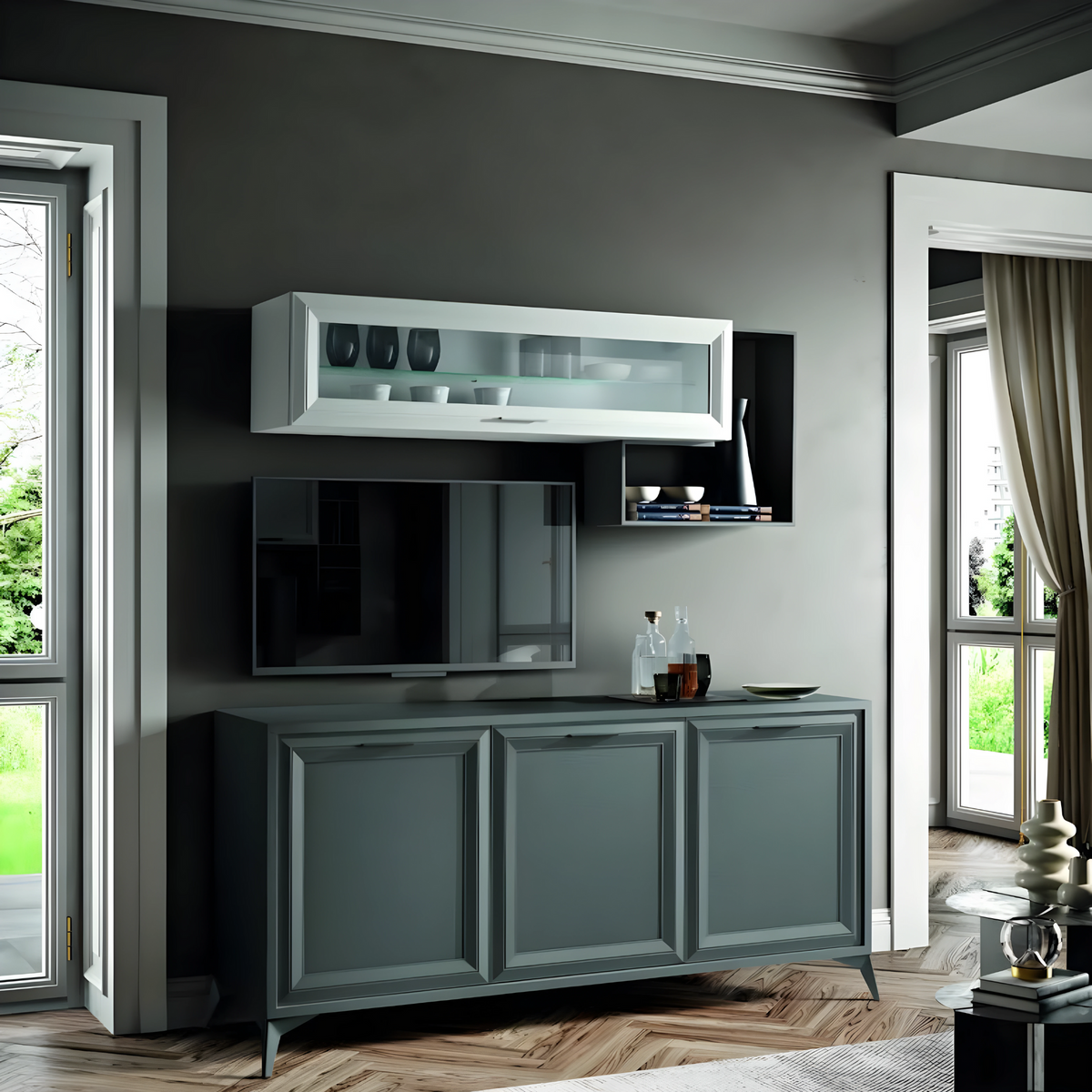 Madia 3 ante "Jazz" in legno con piedi in metallo cm 185x51,5 78,5h