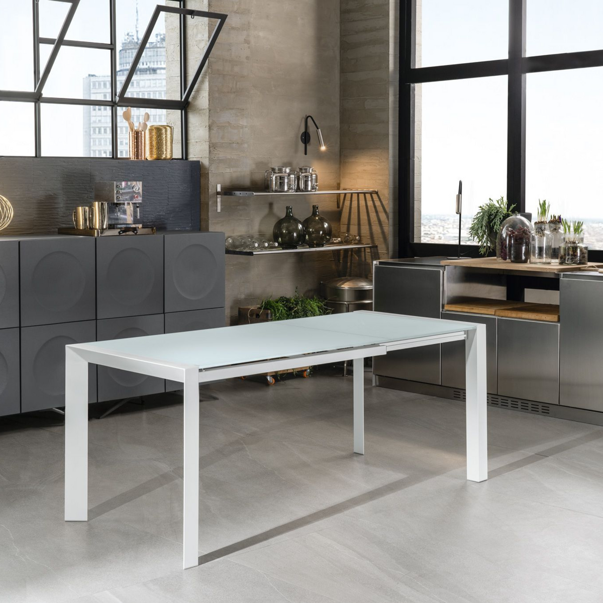 Tavolo allungabile "Nina" in vetro temperato struttura in metallo cm 122/182x80 76h