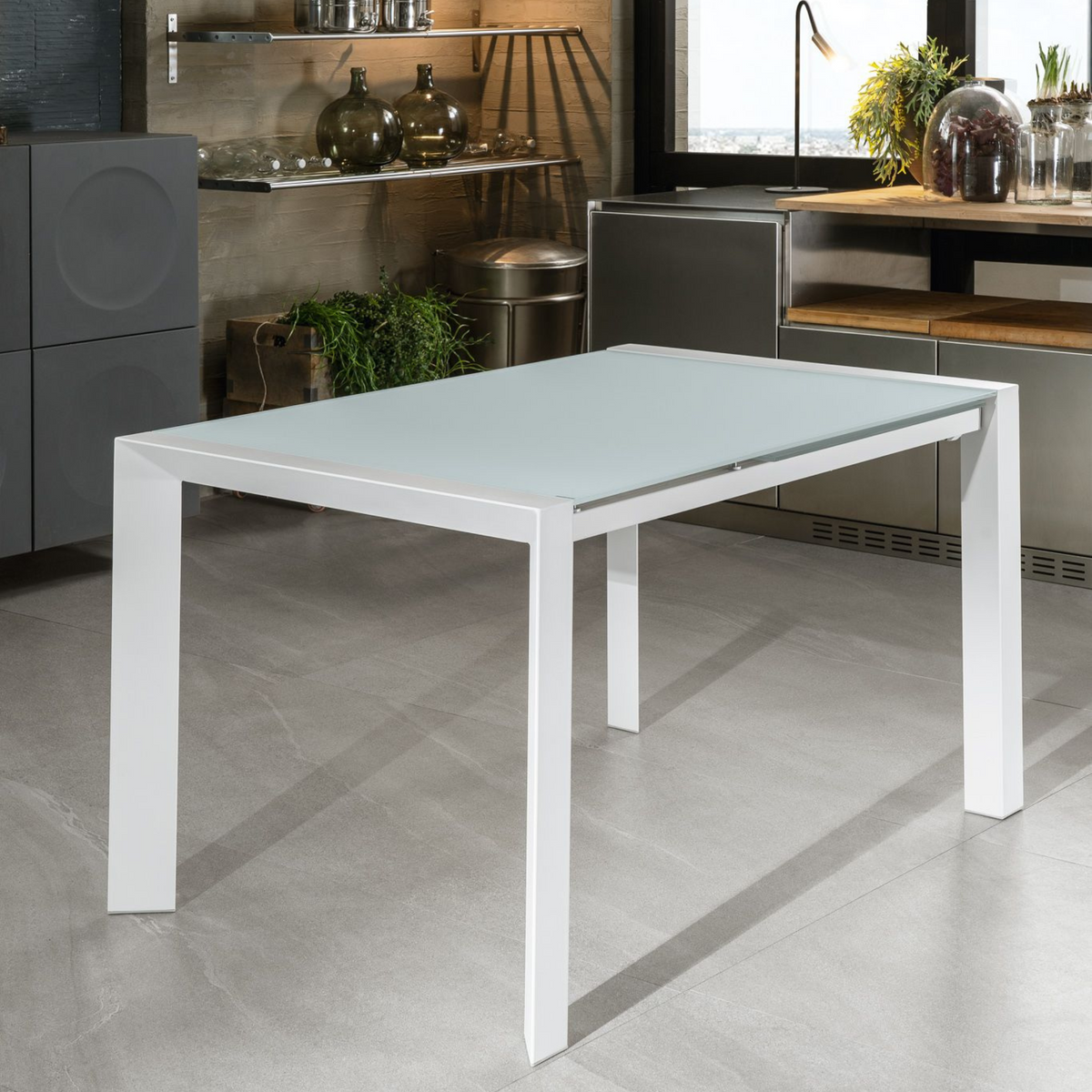 Tavolo allungabile "Nina" in vetro temperato struttura in metallo cm 122/182x80 76h