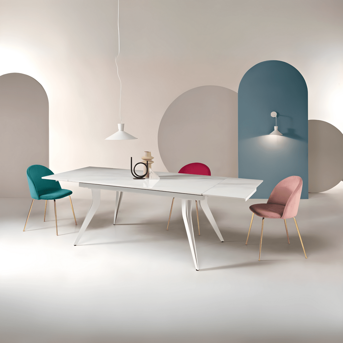 Tavolo allungabile "Artico" con piano in pietra effetto marmo cm 160x90 75h - MondoViro