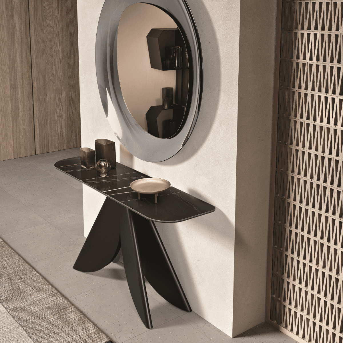 Consolle "Versus" con base in metallo verniciato nero o perla beige cm 140x40 76h - MondoViro