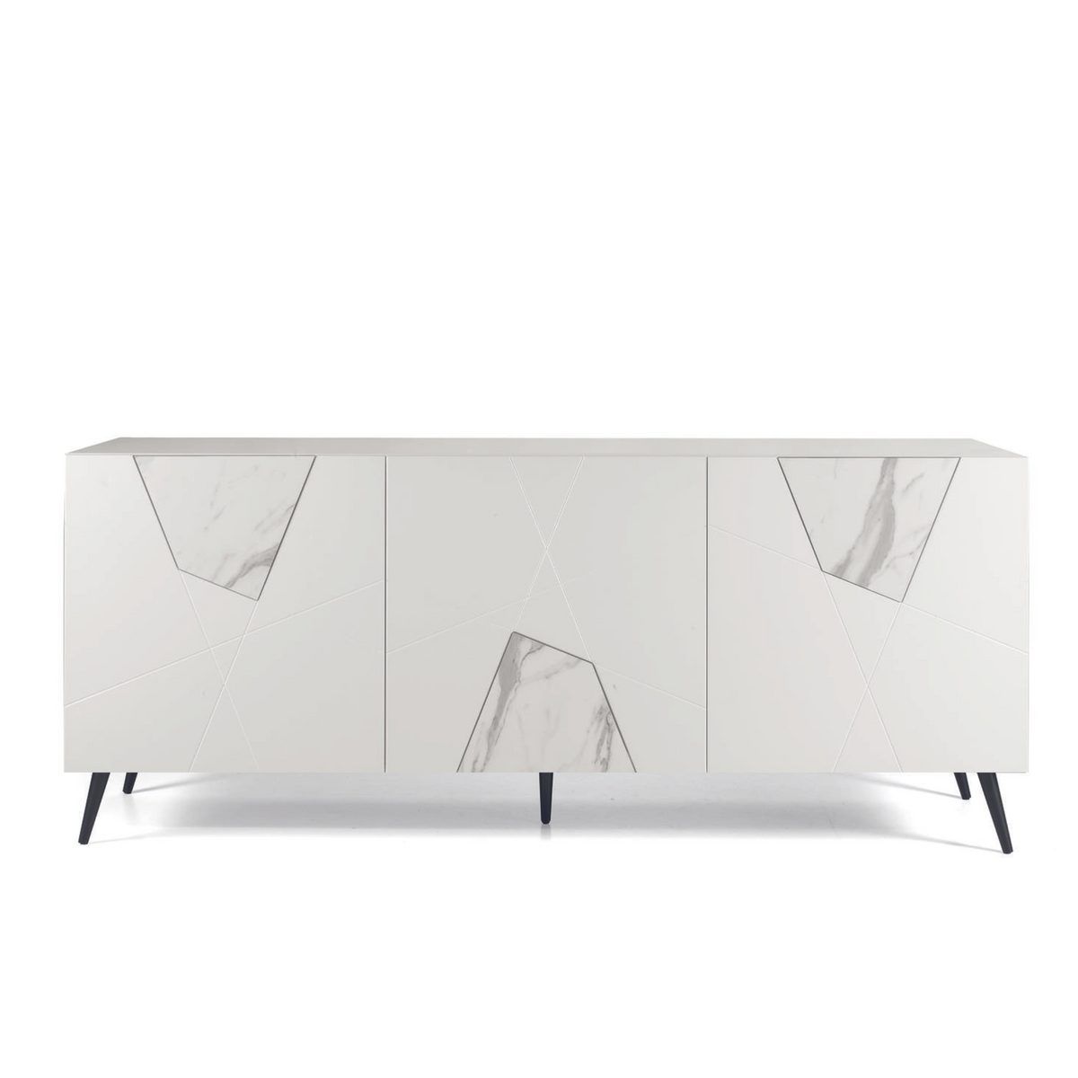 Madia moderna 3 ante "Adelaide" in legno inserti in vetro effetto marmo cm 180x50 80h