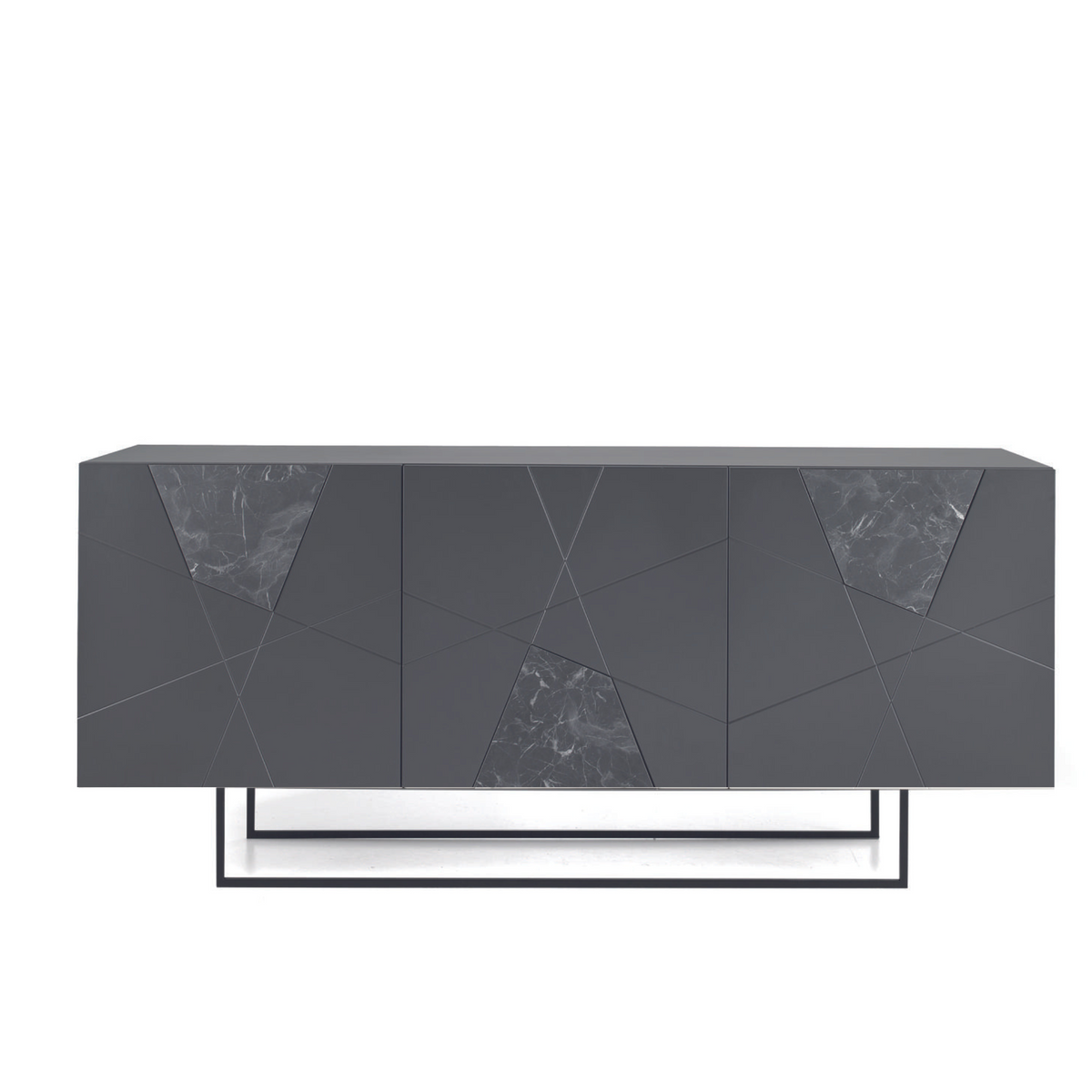 Madia moderna 3 ante "Adelaide" in legno inserti in vetro effetto marmo cm 180x50 80h