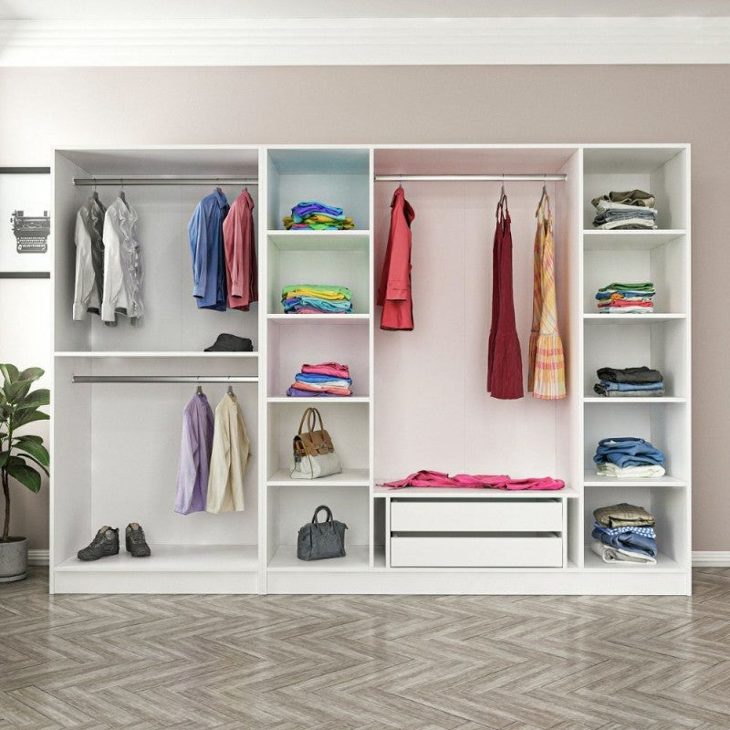 Armadio 6 ante "Kale" bianco effetto cannettato in legno cm 270x52 210h