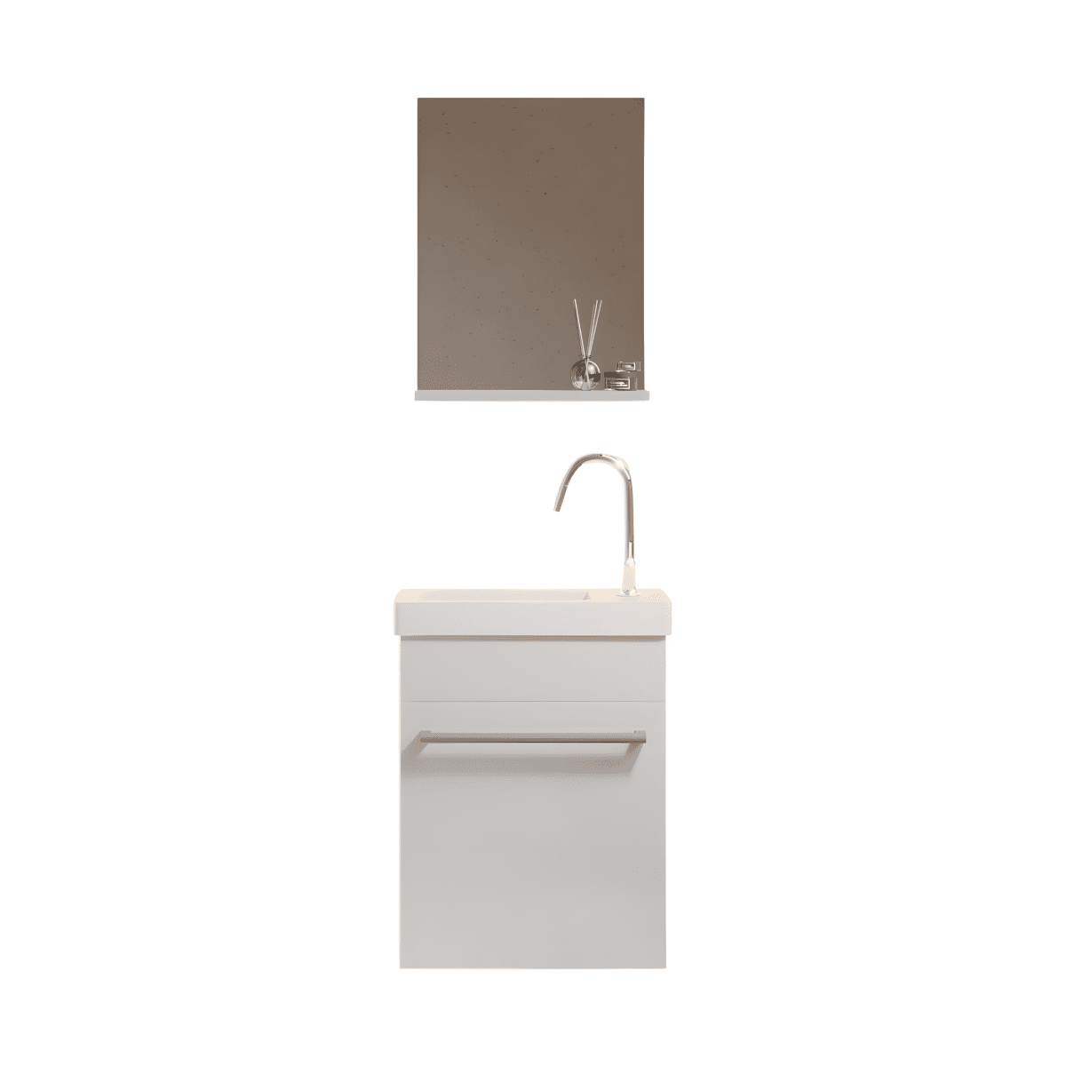 Mobile da bagno sospeso "Kalua" con lavabo in ceramica integrato e specchiera con mensola cm 42x23 105h - MondoViro