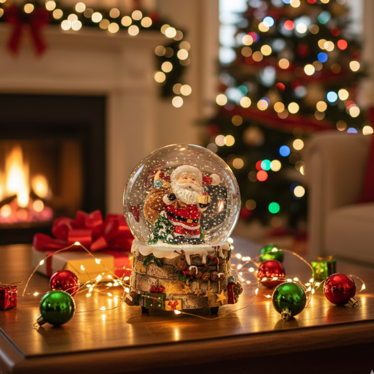 Sfera d'acqua con Babbo Natale e carillon per decorazioni natalizie effetto neve - MondoViro