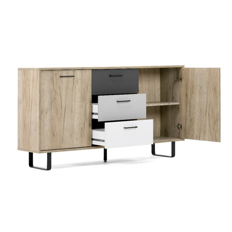 Madia 2 ante 3 cassetti in legno "Orlando" piedi in metallo cm 160x35 86h - MondoViro