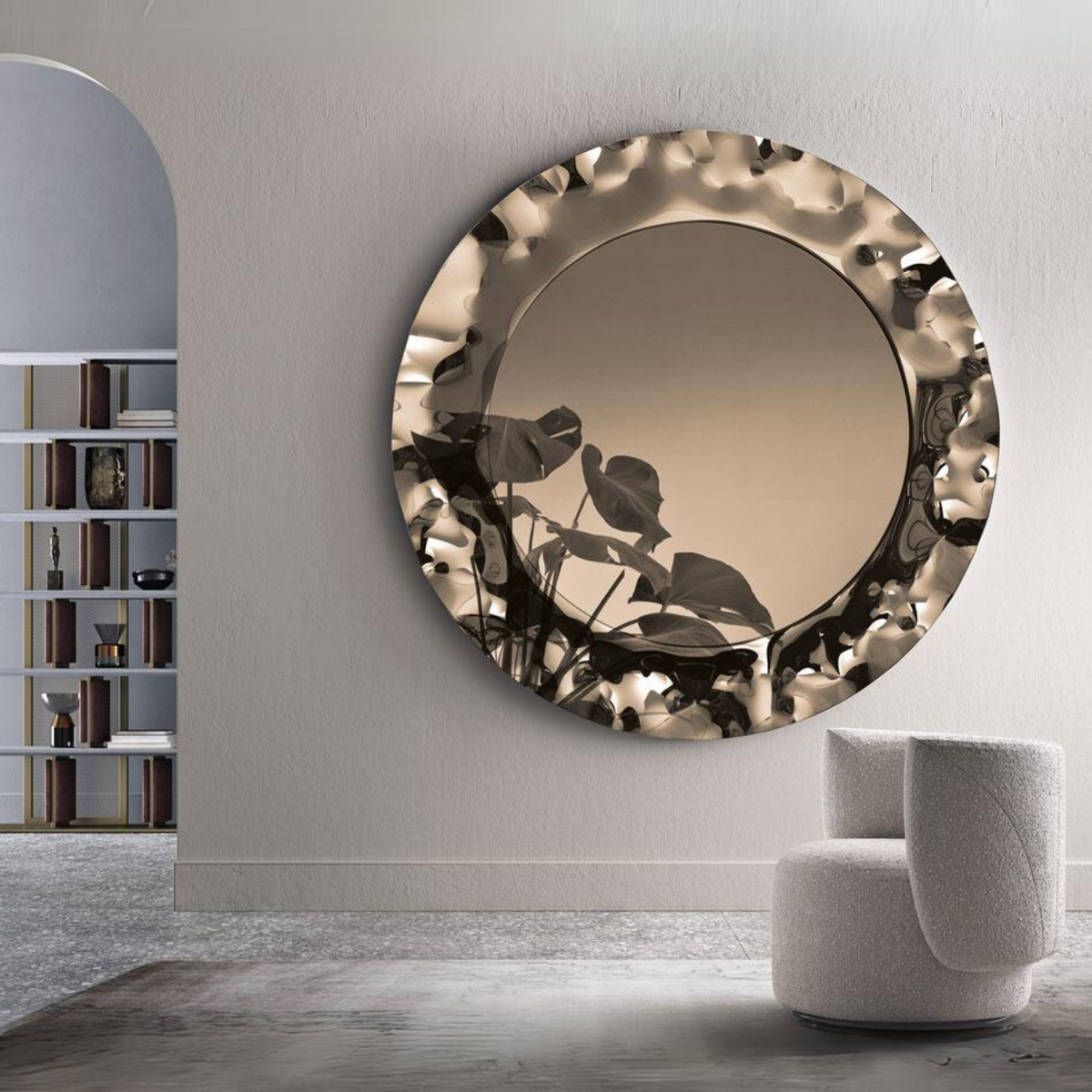 Specchio tondo moderno "Pedro" con cornice in vetro mosso Ø 90/120/180 cm