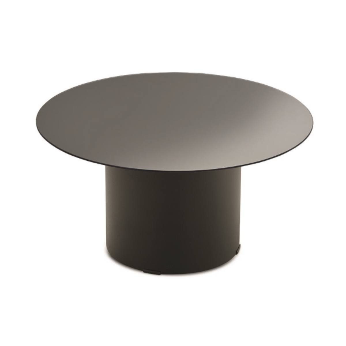 Tavolino rotondo "Dixy" con base in metallo e piano in vetro