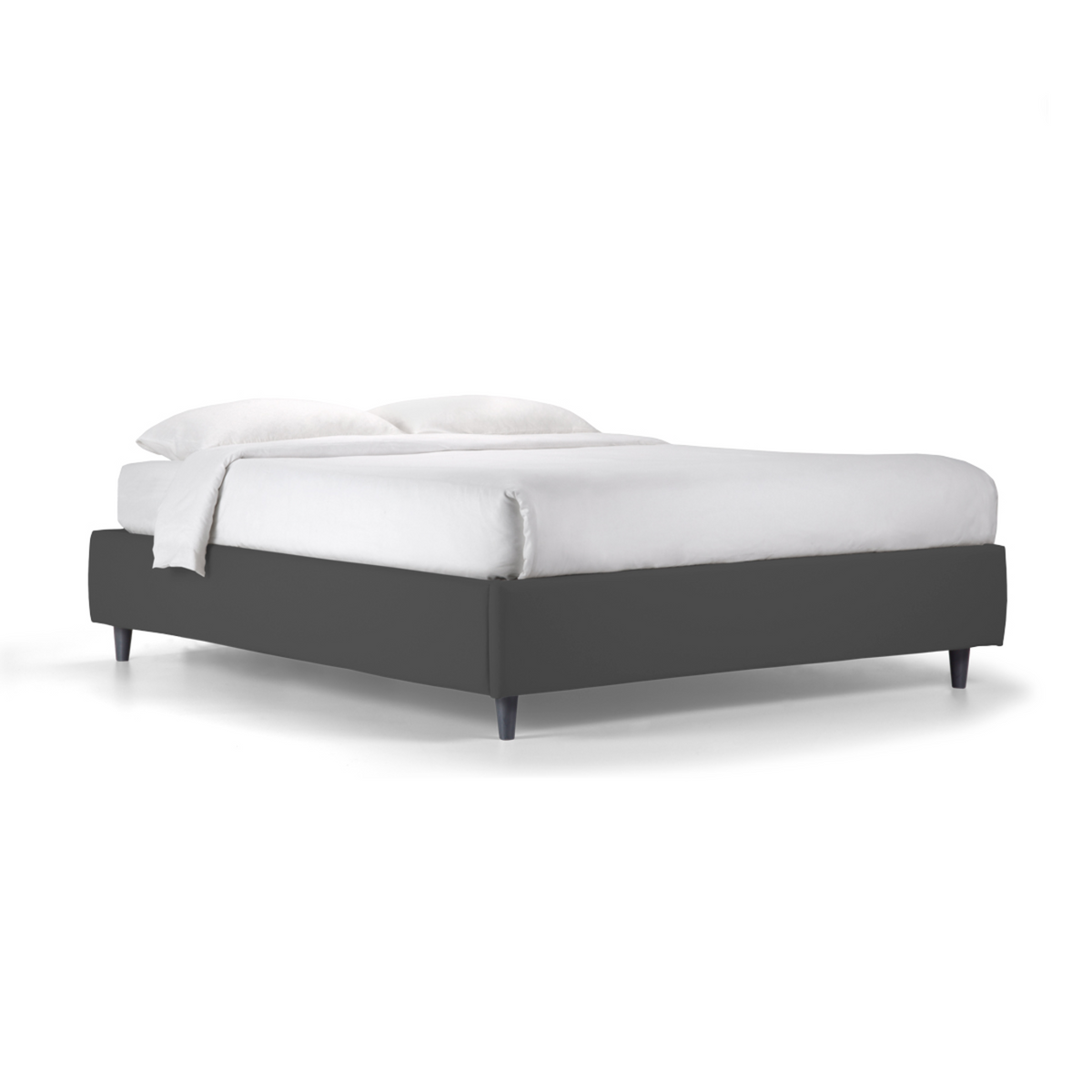 Letto contenitore con rete "Lugano" moderno senza testata in velluto con piedino conico