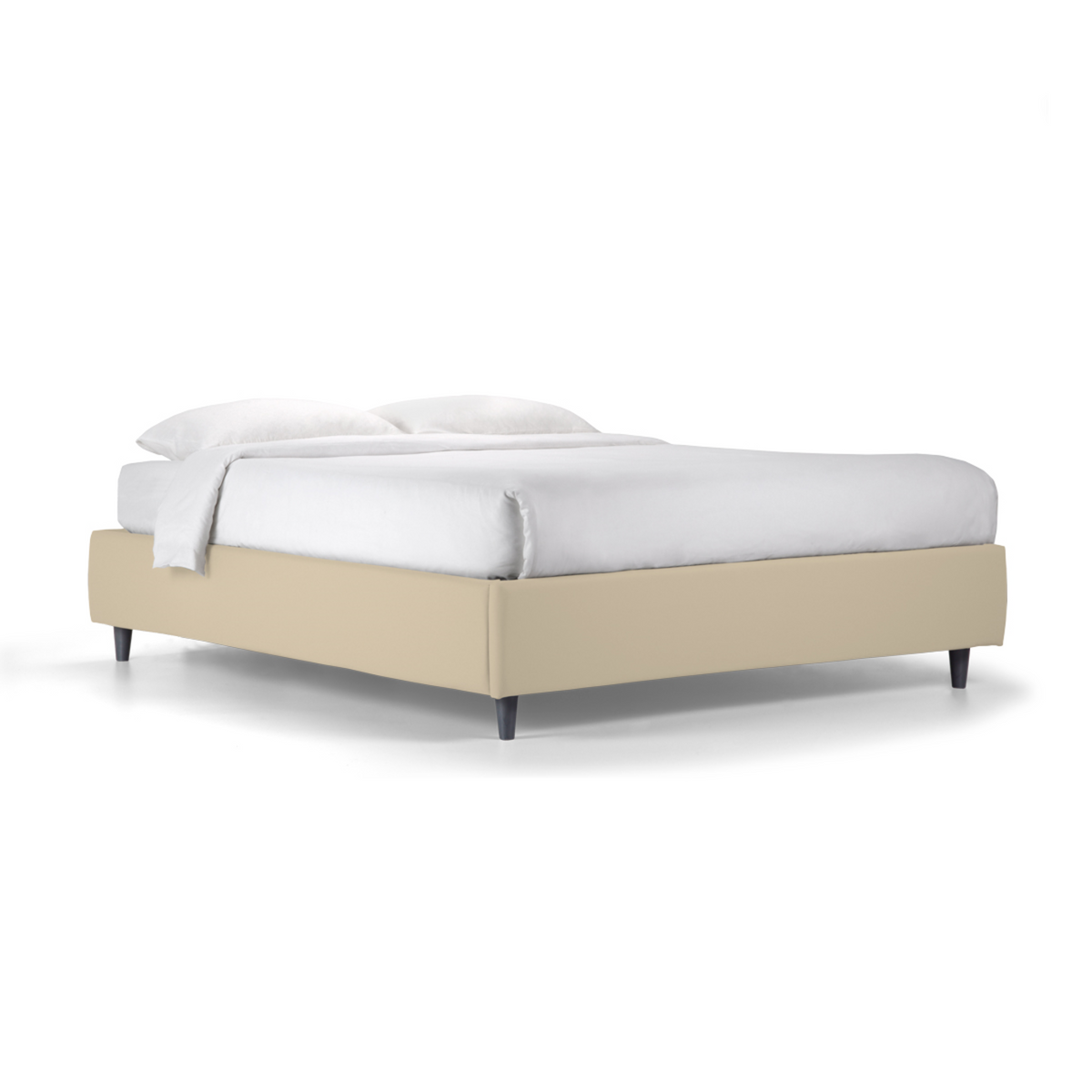 Letto contenitore con rete "Lugano" moderno senza testata in velluto con piedino conico