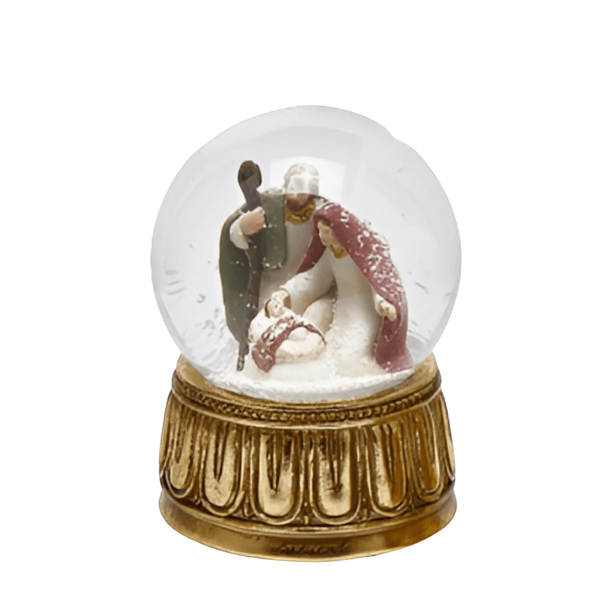 Sfera d'acqua con natività e carillon base in resina dipinta a mano, decorazione natalizia cm Ø10x14,5h - MondoViro