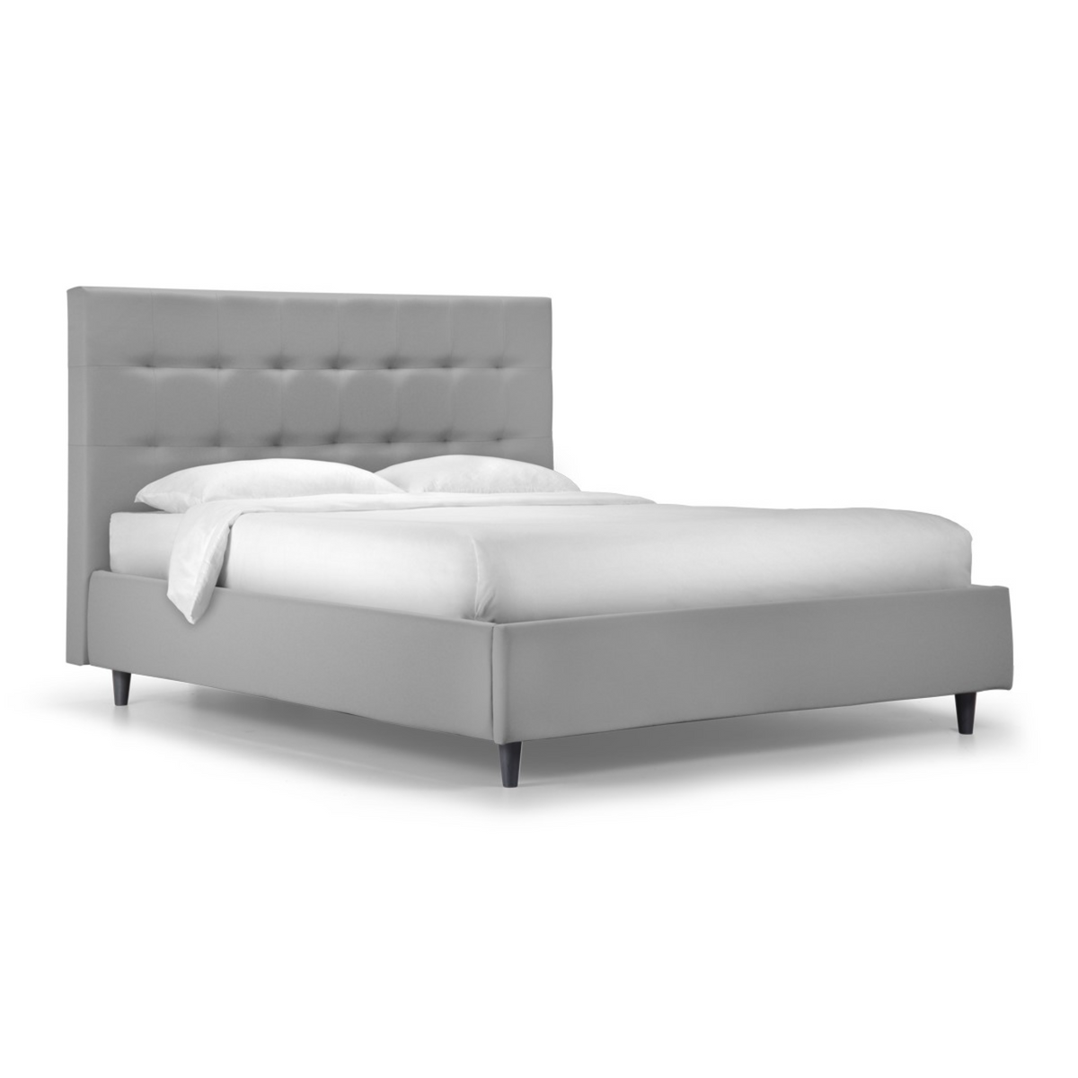 Letto contenitore con rete moderno "New York" imbottito in tessuto idro con piedino conico